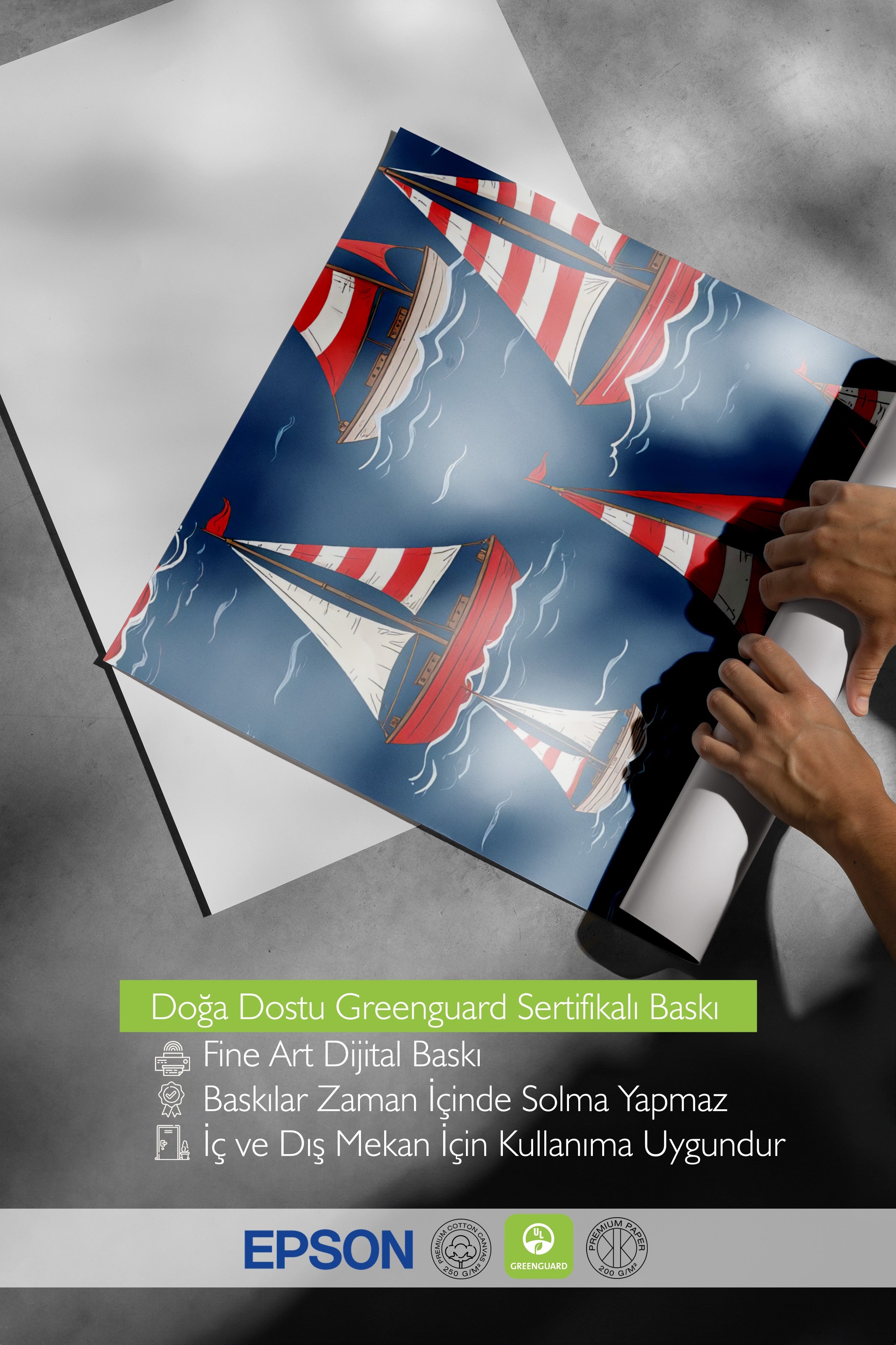 Beyaz Çerçeveli Poster, Yelkenliler, İllüstrasyon, Mavi Renk Poster, 2025 Yaz Seçkisi, NO:109634