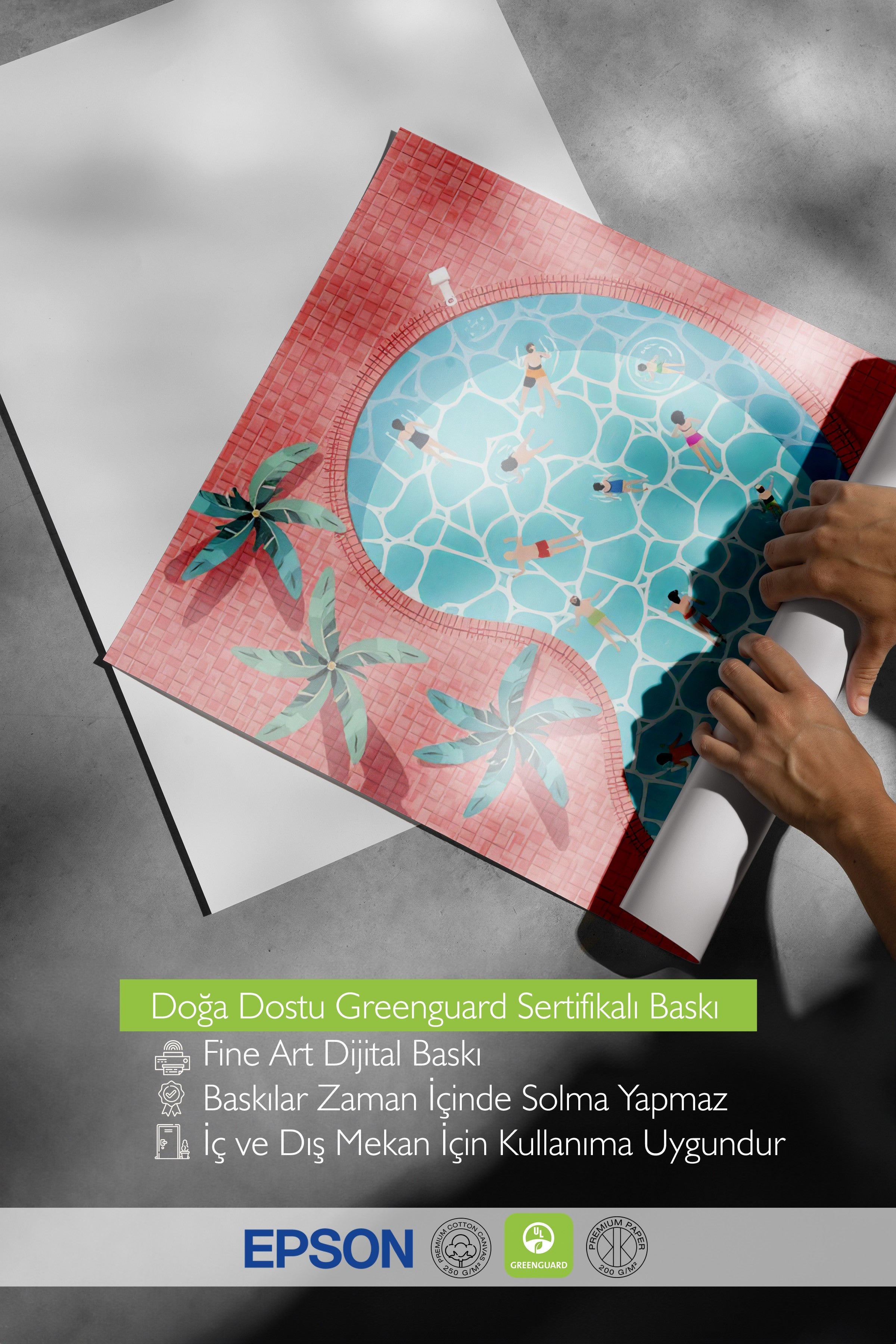 Beyaz Çerçeveli Poster, Zengin Havuz, İllüstrasyon, Maximalist, Pembe Renk Poster, 2025 Yaz Seçkisi, NO:109583