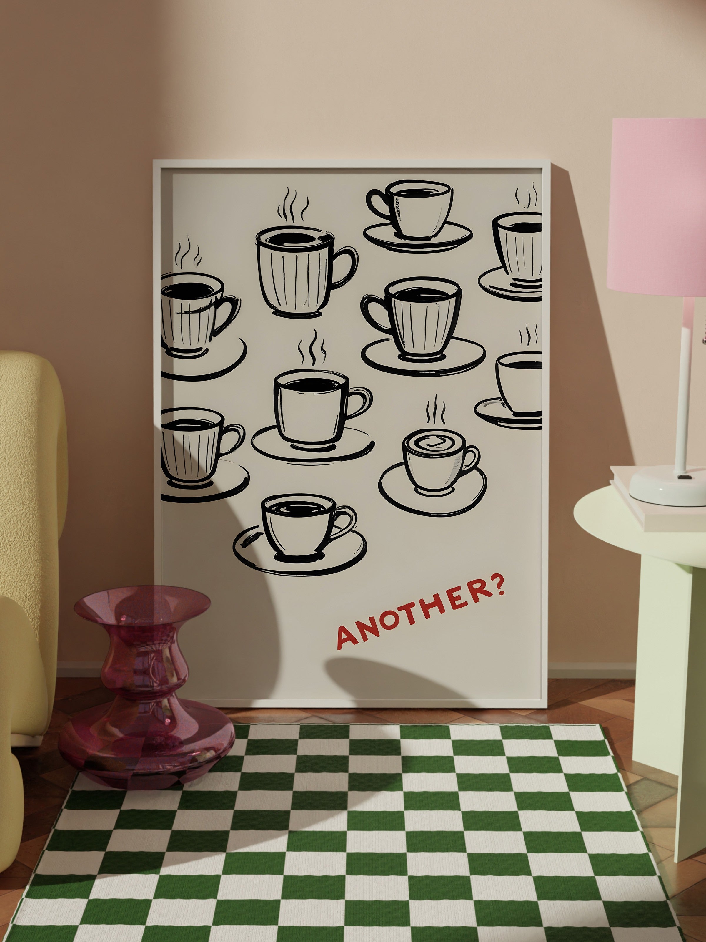 Beyaz Çerçeveli Tablo, Another Coffee?, Comfort Serisi Mutfak Duvar Tablosu, NO:109111