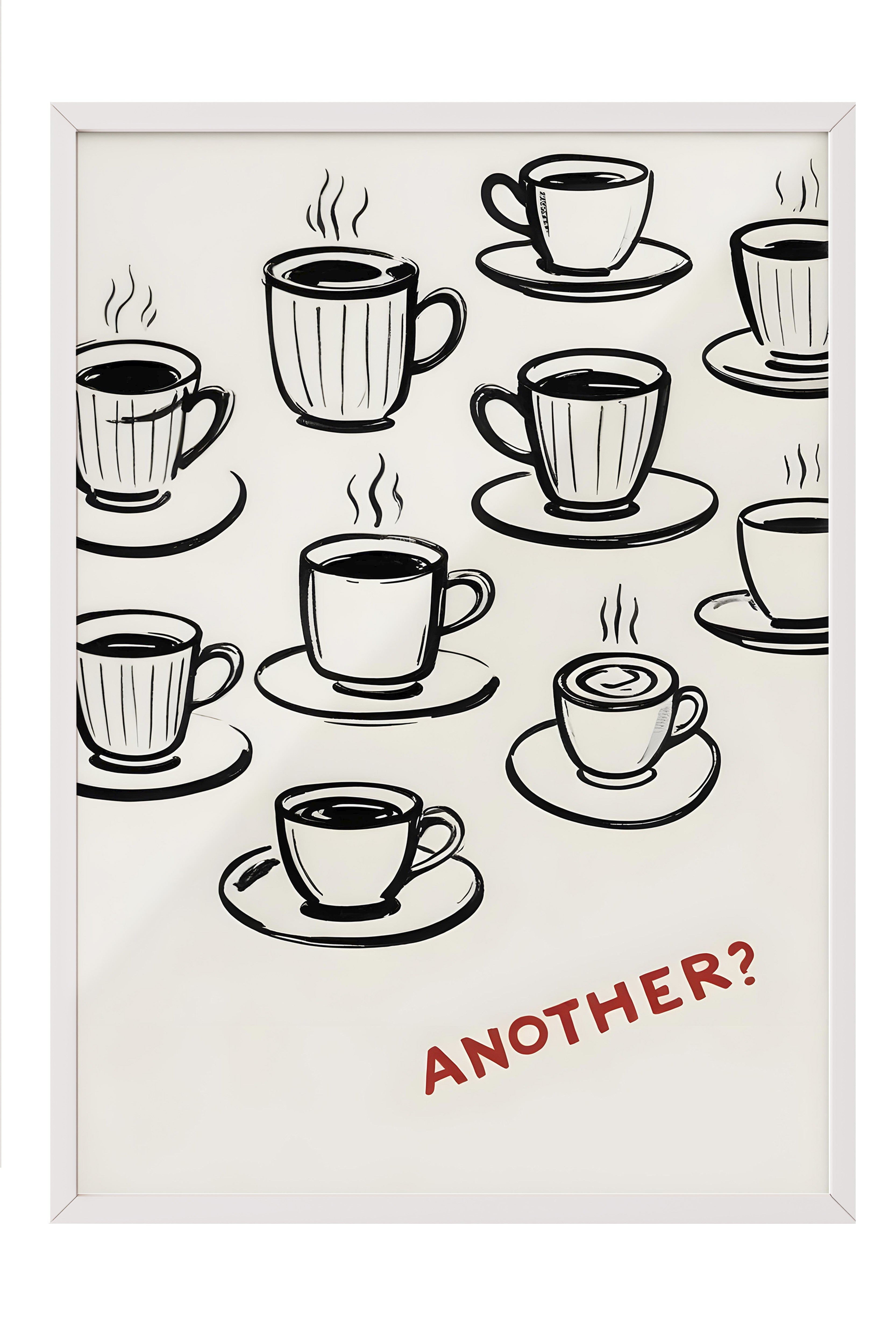 Beyaz Çerçeveli Tablo, Another Coffee?, Comfort Serisi Mutfak Duvar Tablosu, NO:109111
