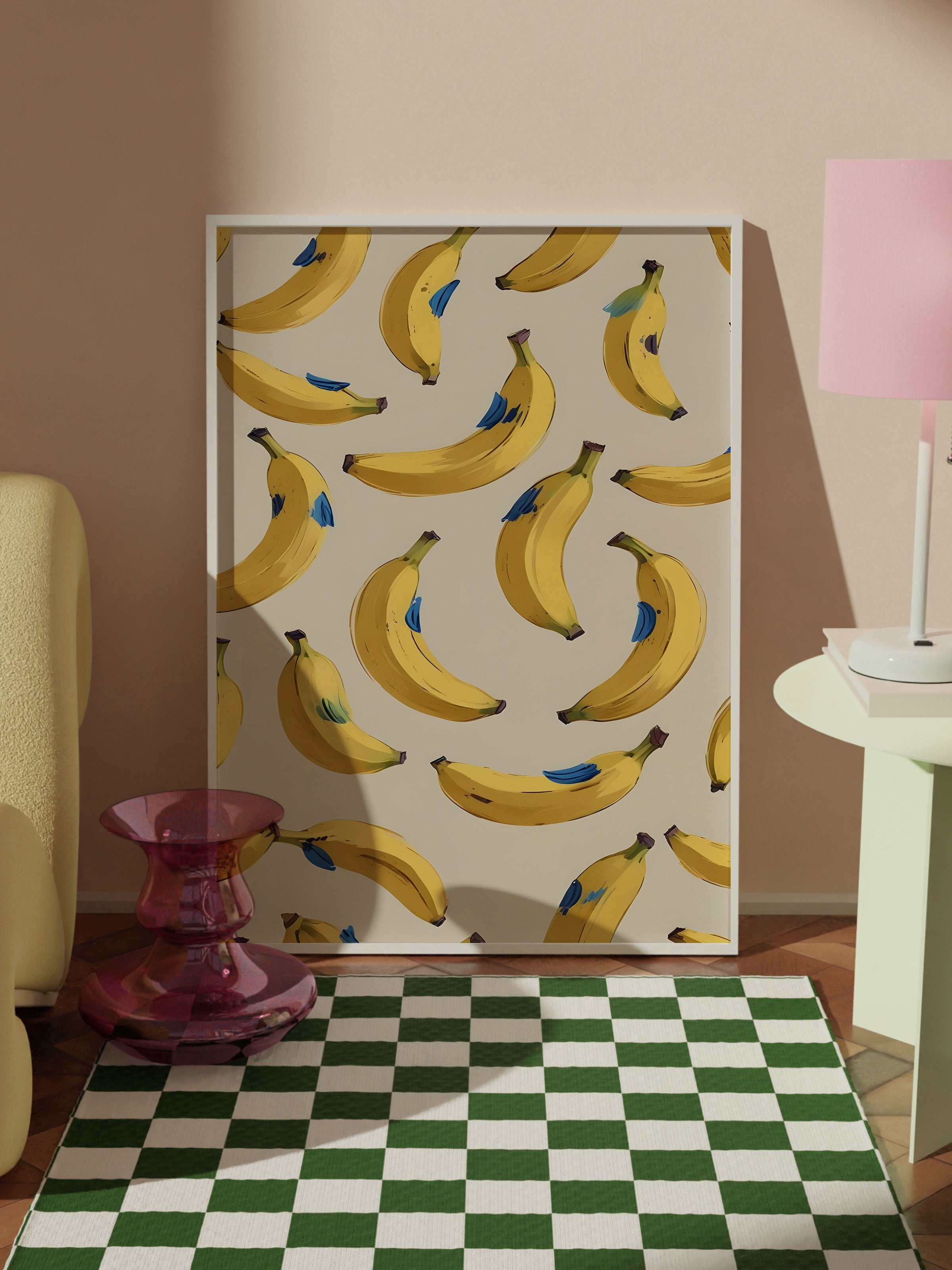 Beyaz Çerçeveli Tablo, Bananas, Comfort Serisi Mutfak Duvar Tablosu, NO:109140