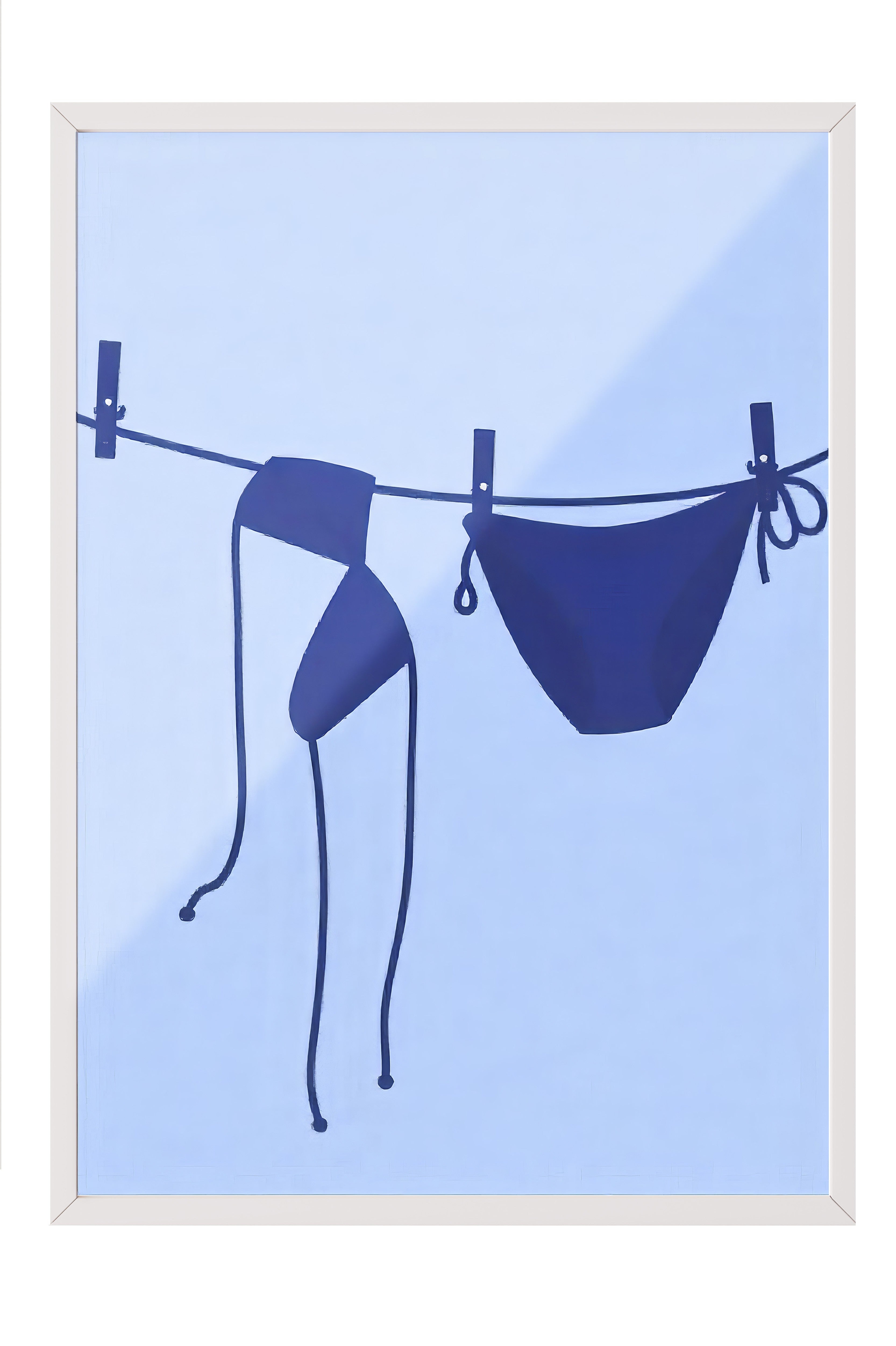Beyaz Çerçeveli Tablo, Bikiniler, İllüstrasyon, Mavi Renk Poster, 2025 Yaz Seçkisi, NO:109734
