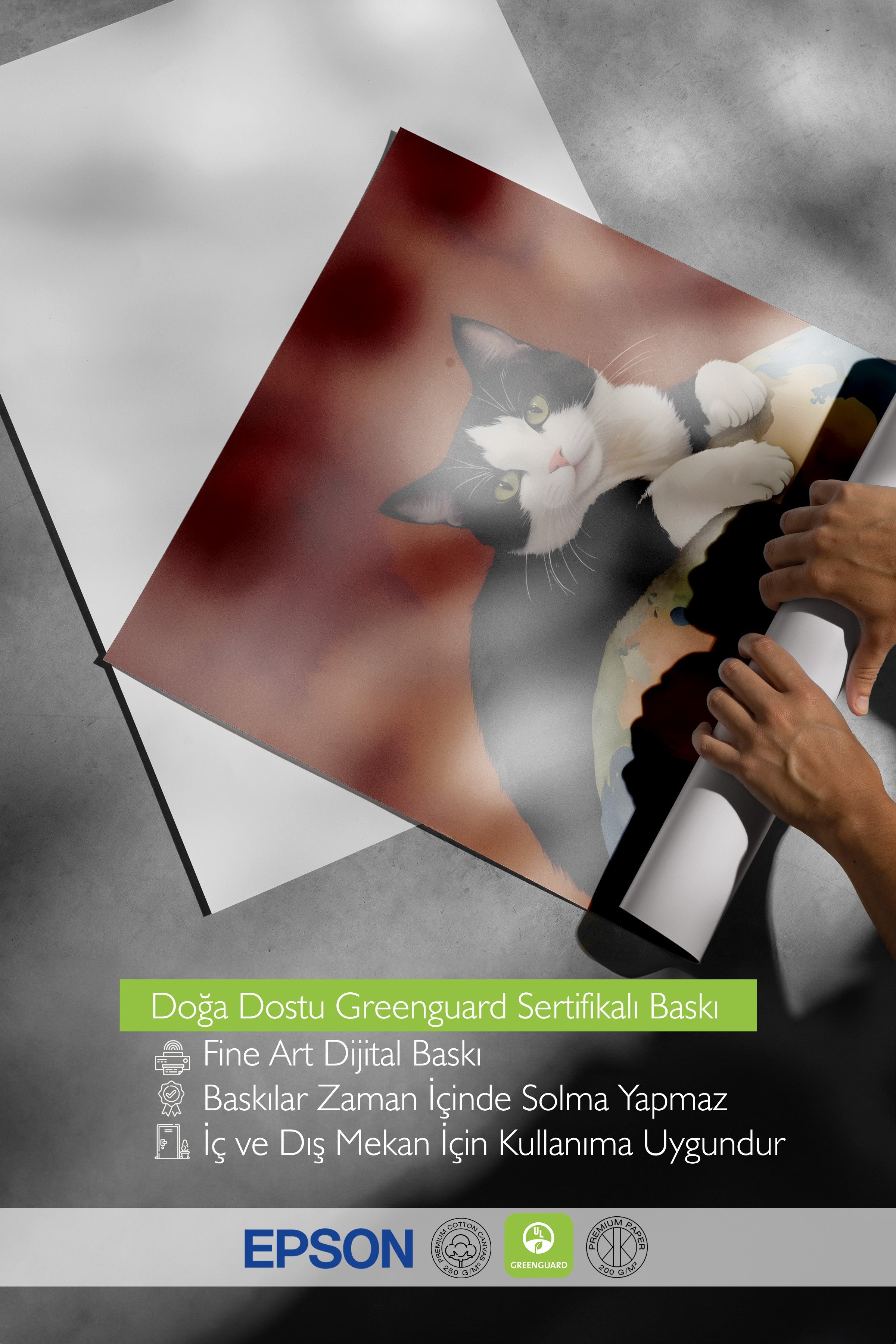 Beyaz Çerçeveli Tablo, Black Cat on World, Comfort Serisi Poster ve  Duvar Tablosu, NO:108964