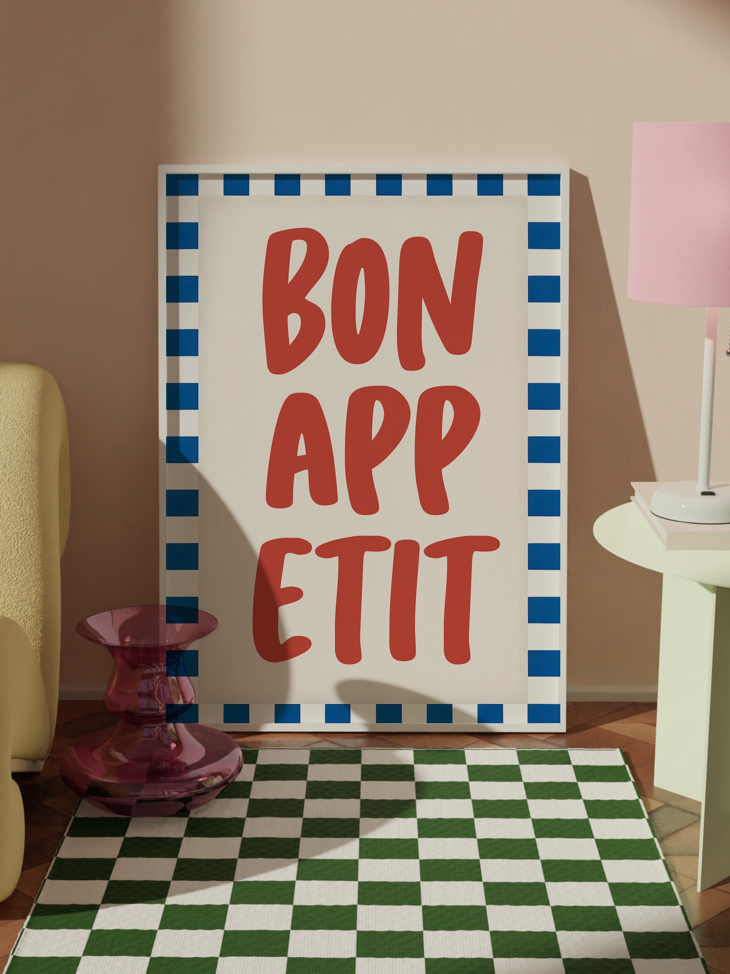 Beyaz Çerçeveli Tablo, Bon Appetit, Comfort Serisi Mutfak Duvar Tablosu, NO:109055
