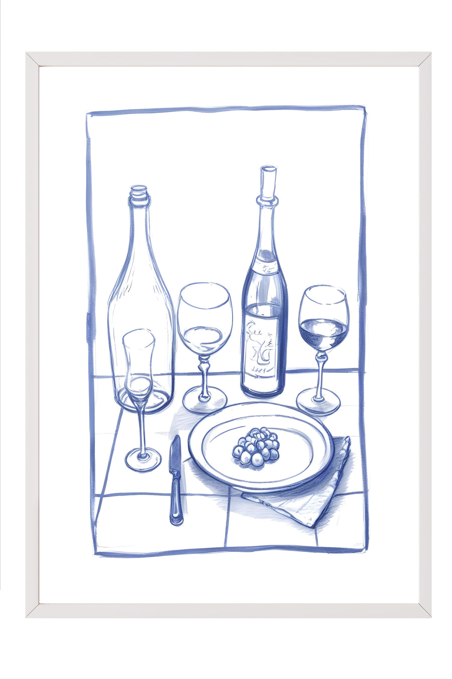 Beyaz Çerçeveli Tablo, Bottles & Glasses, Comfort Serisi Mutfak Duvar Tablosu, NO:109116