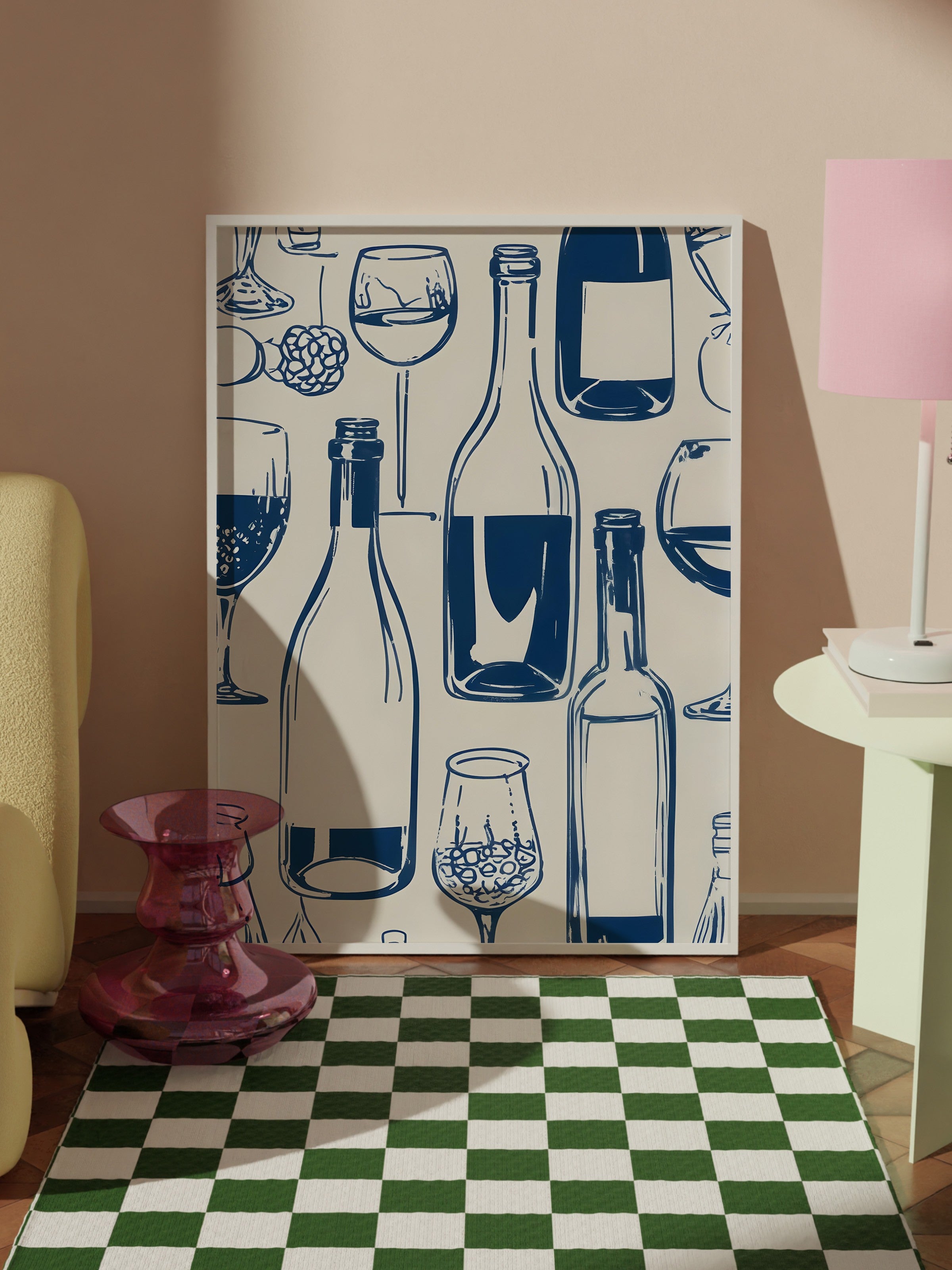 Beyaz Çerçeveli Tablo, Bottles On A Table, Comfort Serisi Mutfak Duvar Tablosu, NO:109120