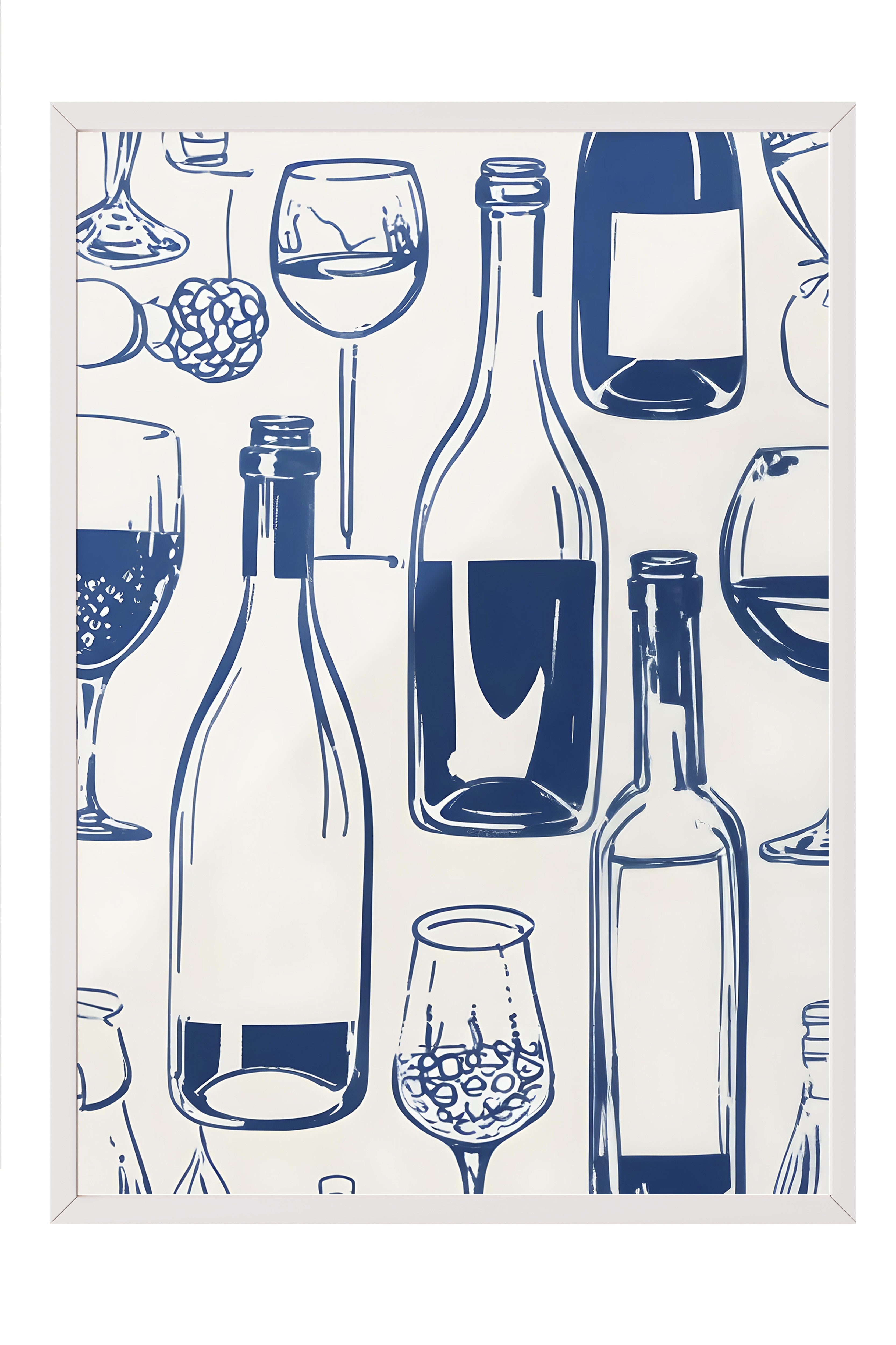 Beyaz Çerçeveli Tablo, Bottles On A Table, Comfort Serisi Mutfak Duvar Tablosu, NO:109120