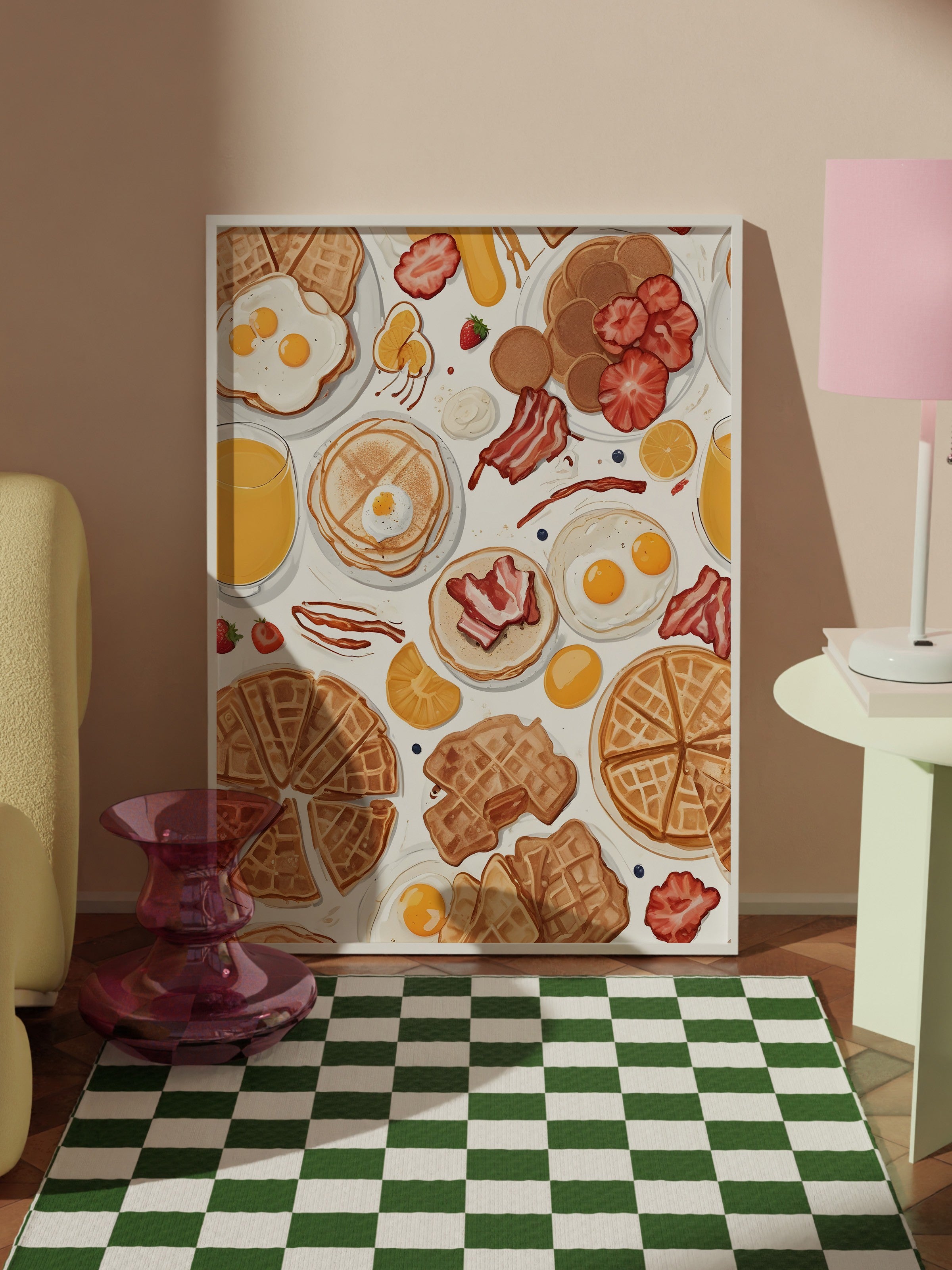 Beyaz Çerçeveli Tablo, Breakfast, Comfort Serisi Mutfak Duvar Tablosu, NO:109128