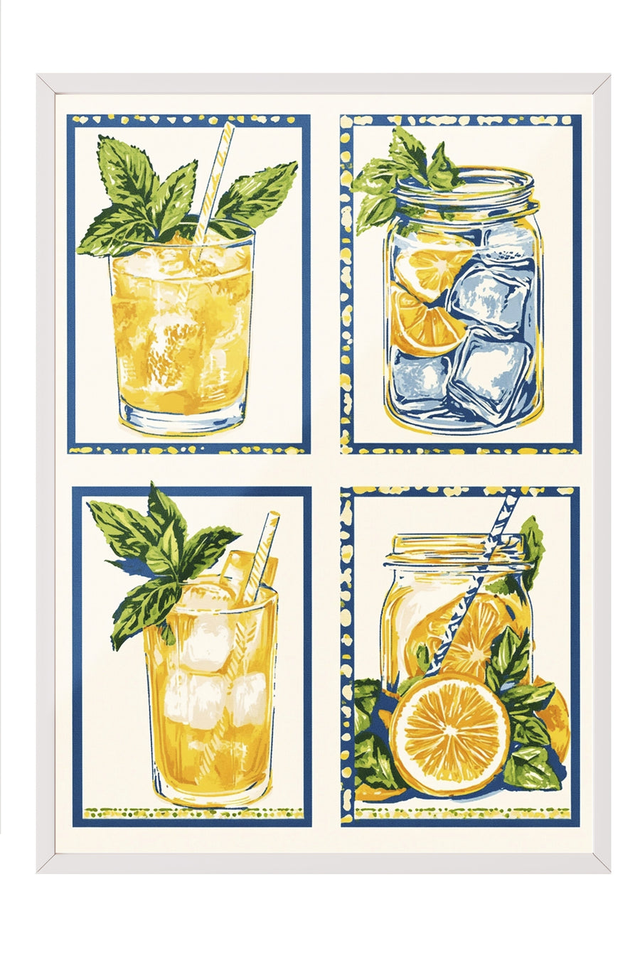Bardak ve Kavanozda Limonata İllüstrasyonu Poster Poster – Beyaz Çerçeveli Tablo