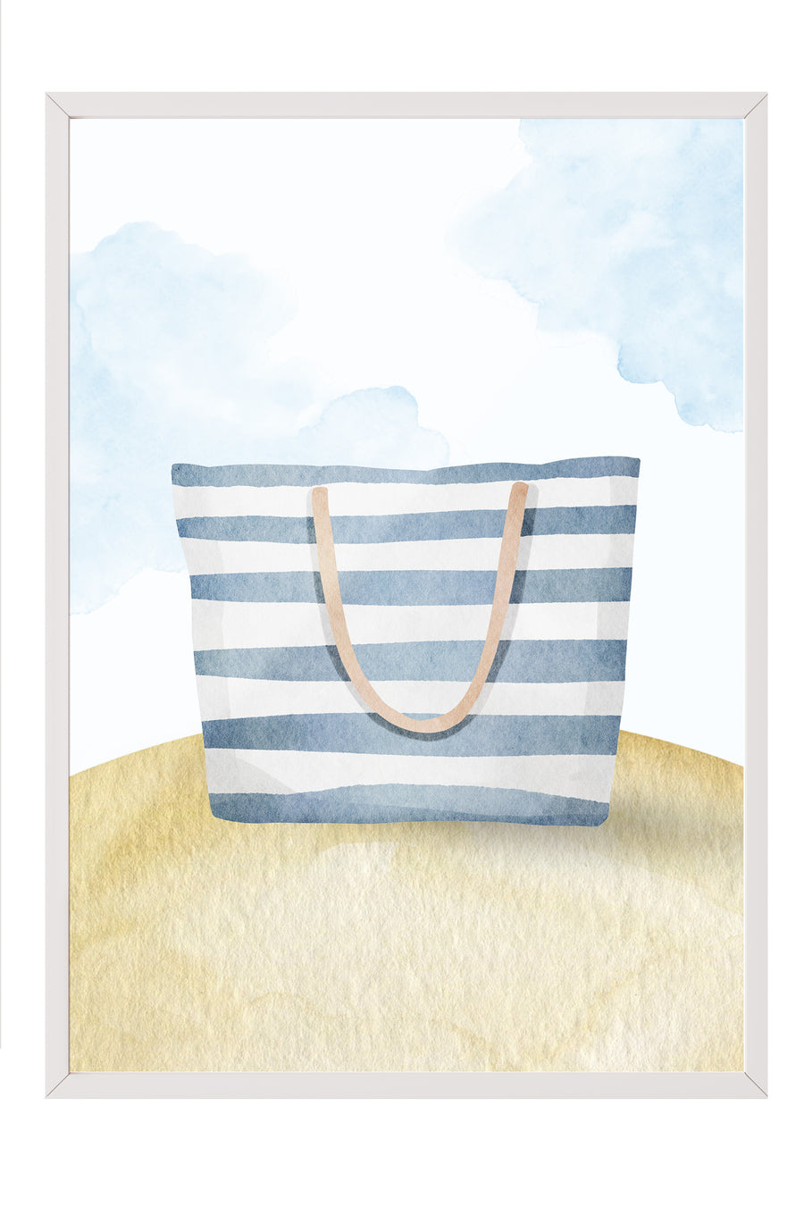 Çizgili Plaj Çantası Minimalist Poster – Beyaz Çerçeveli Tablo