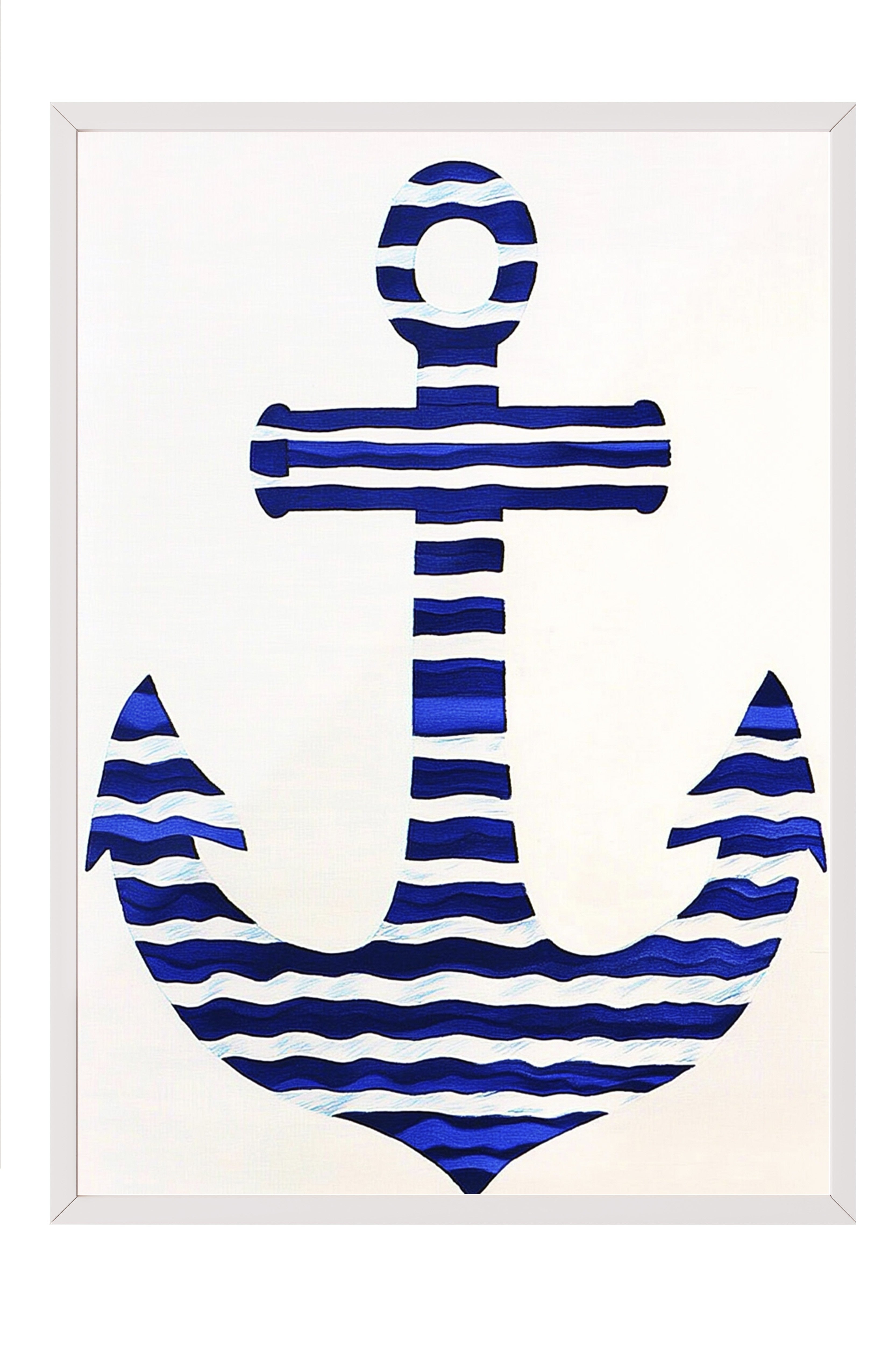 Beyaz Çerçeveli Tablo, Çapa, Düz İllüstrasyon, Minimalist, Mavi, Beyaz Renk Poster, 2025 Yaz Seçkisi, NO:109816