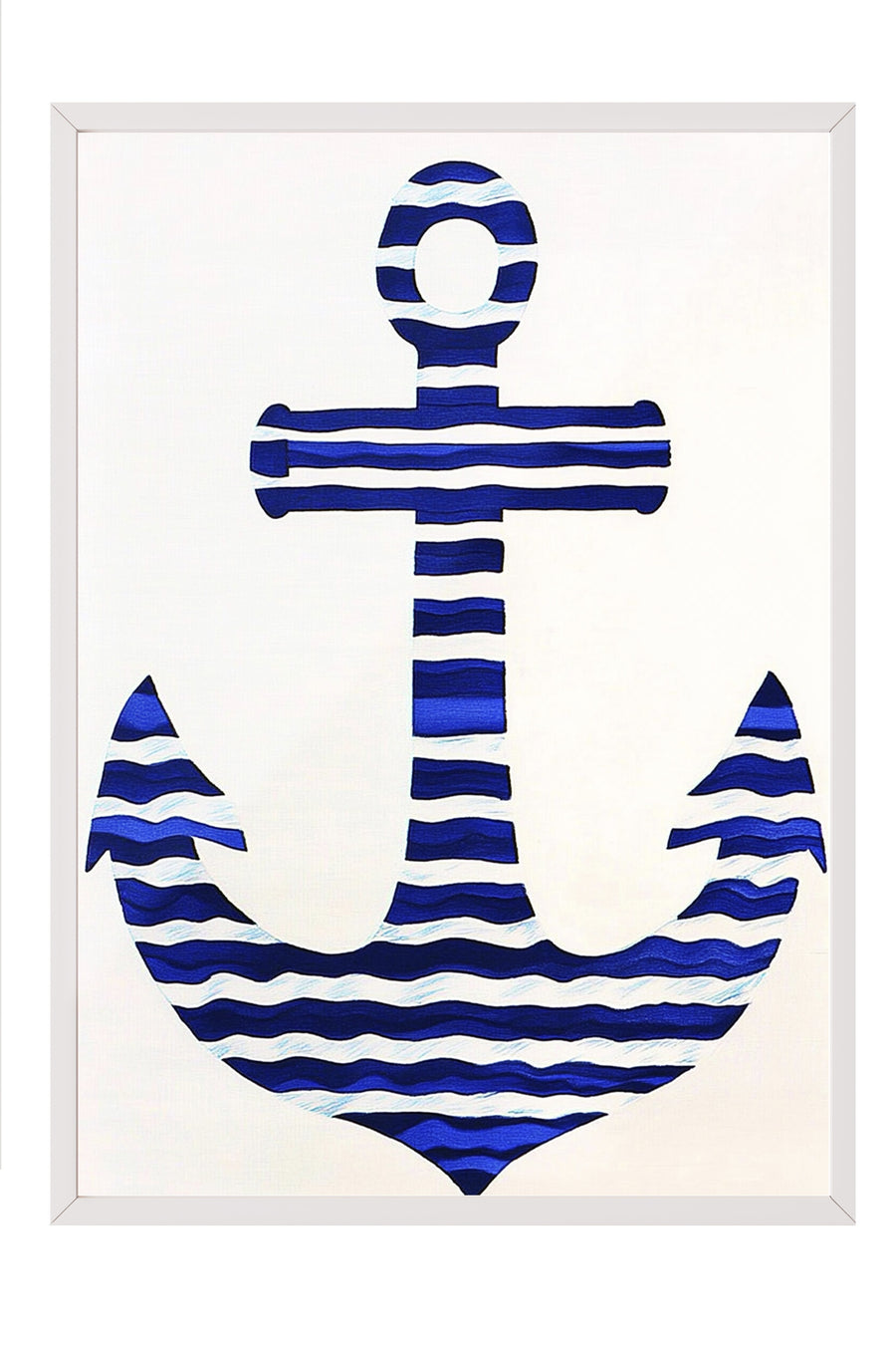 Çizgili Denizci Çapası Minimalist Poster – Beyaz Çerçeveli Tablo