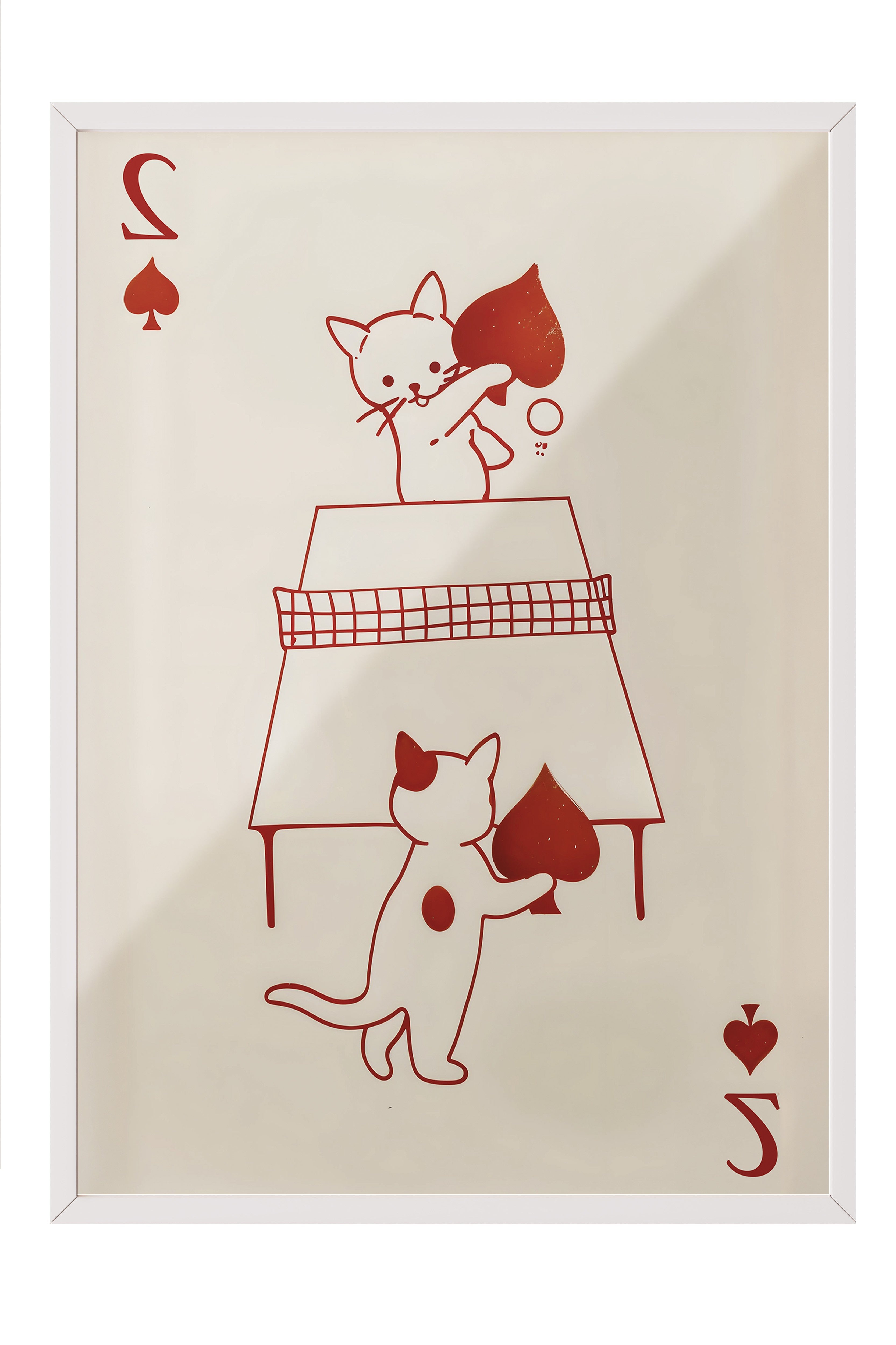 Beyaz Çerçeveli Tablo, Cats Playing Card, Comfort Serisi Poster ve Duvar Tablosu, NO:108937