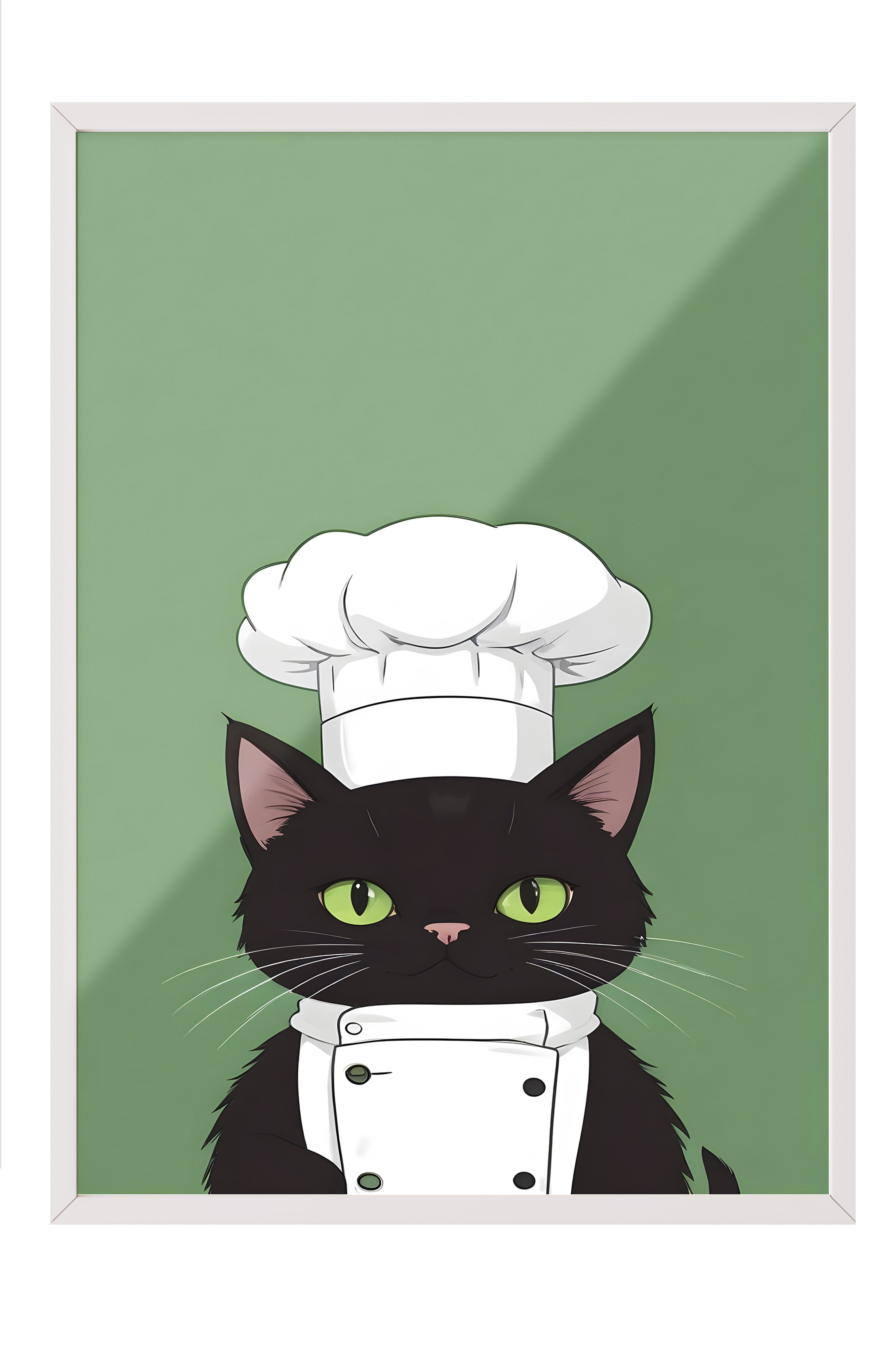 Beyaz Çerçeveli Tablo, Chef Cat, Comfort Serisi Mutfak Duvar Tablosu, NO:109147