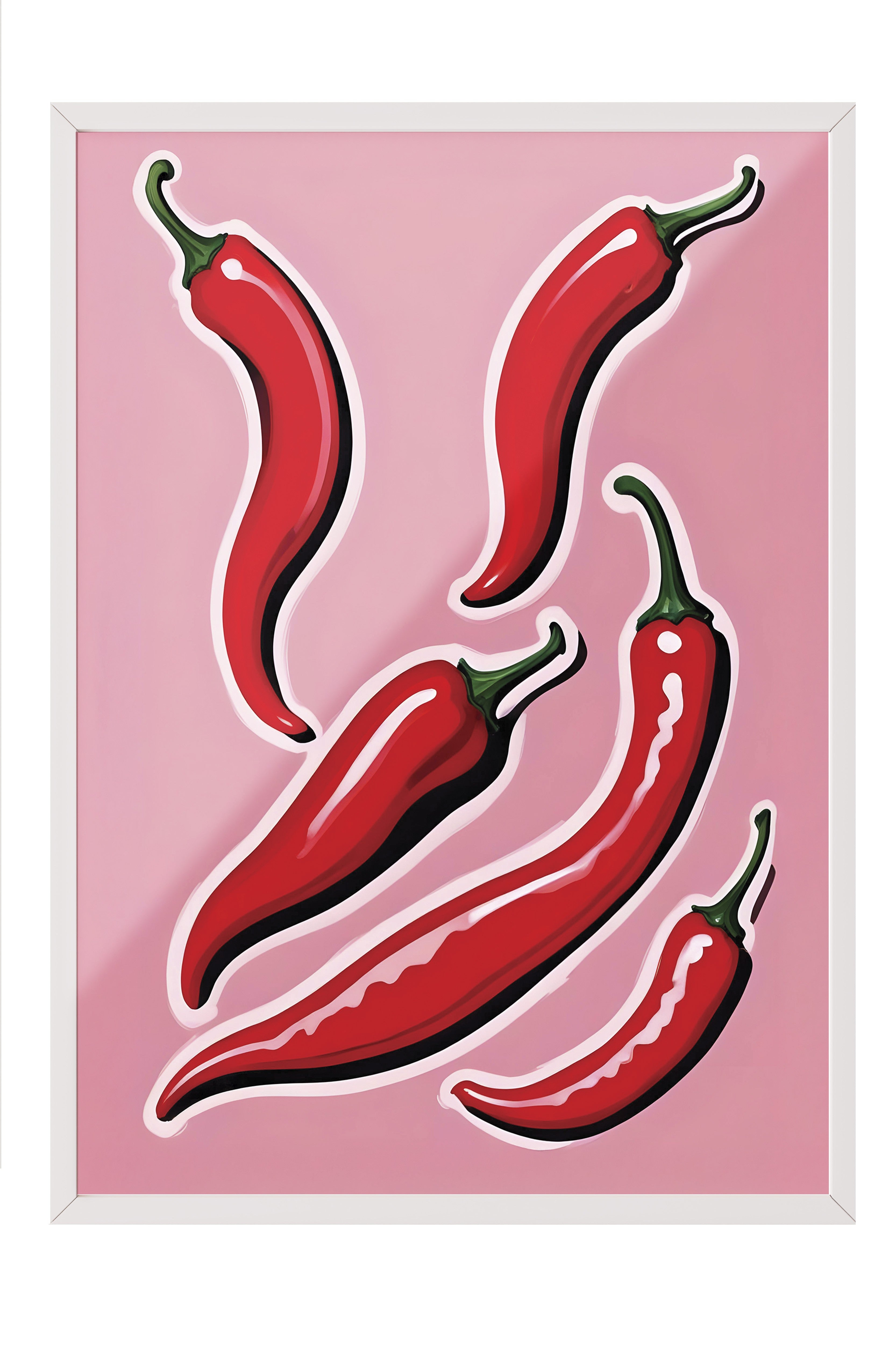 Beyaz Çerçeveli Tablo, Chili Pepper, Comfort Serisi Mutfak Duvar Tablosu, NO:109057