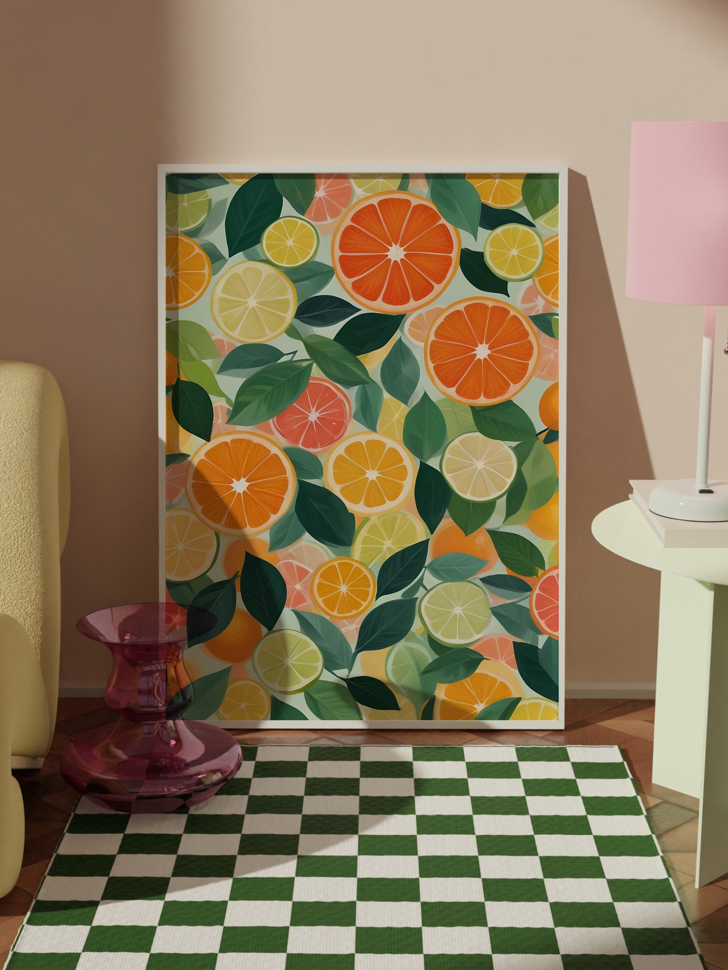 Beyaz Çerçeveli Tablo, Citrus Fruits, Comfort Serisi Mutfak Duvar Tablosu, NO:109127