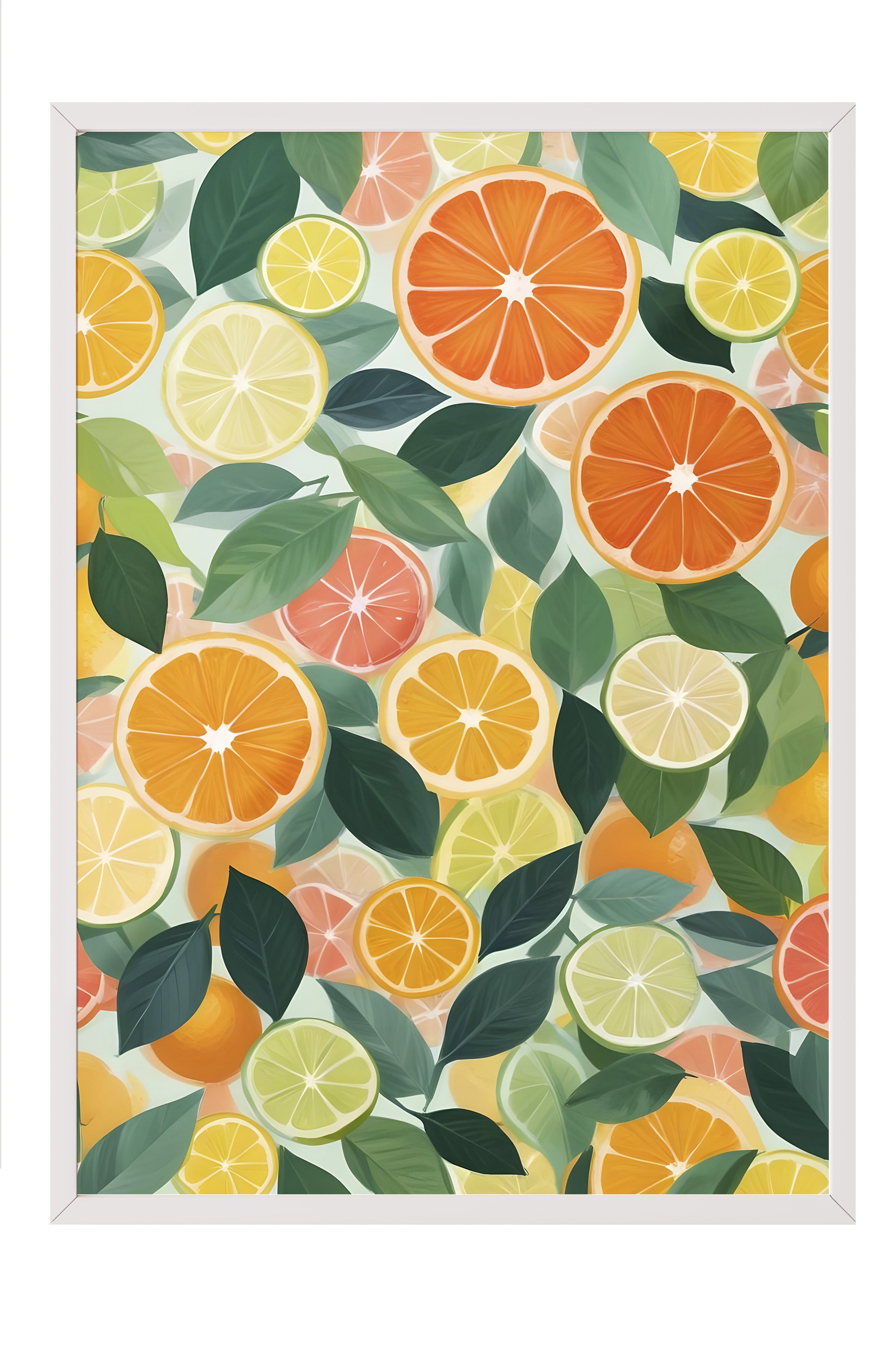 Beyaz Çerçeveli Tablo, Citrus Fruits, Comfort Serisi Mutfak Duvar Tablosu, NO:109127