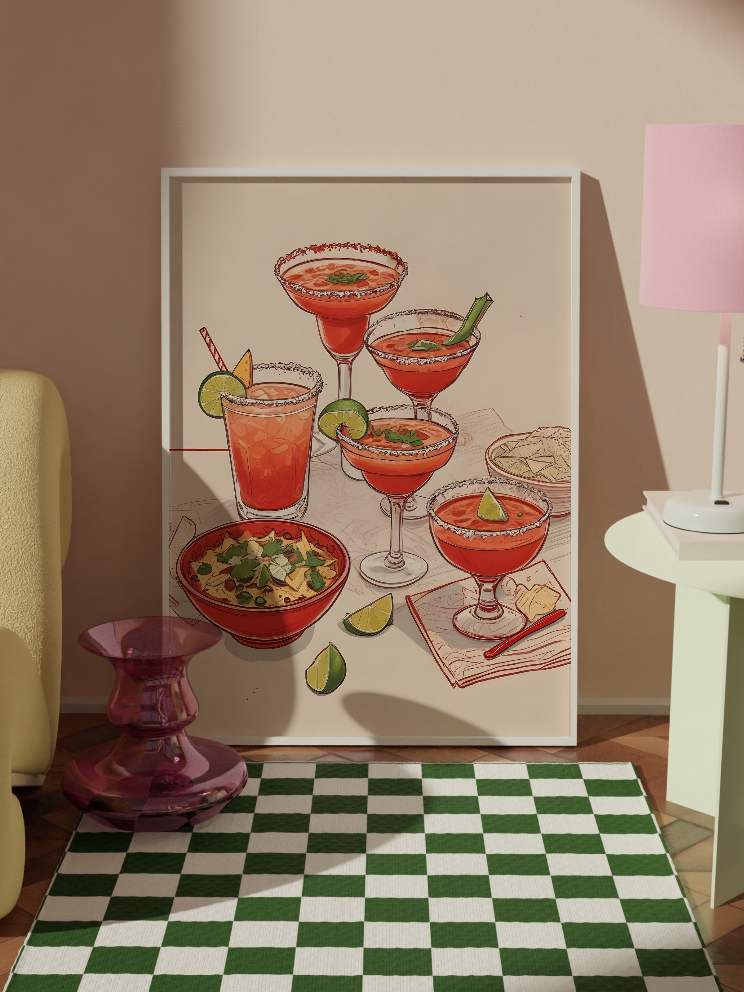 Beyaz Çerçeveli Tablo, Coctails & Lime, Comfort Serisi Mutfak Duvar Tablosu, NO:109096
