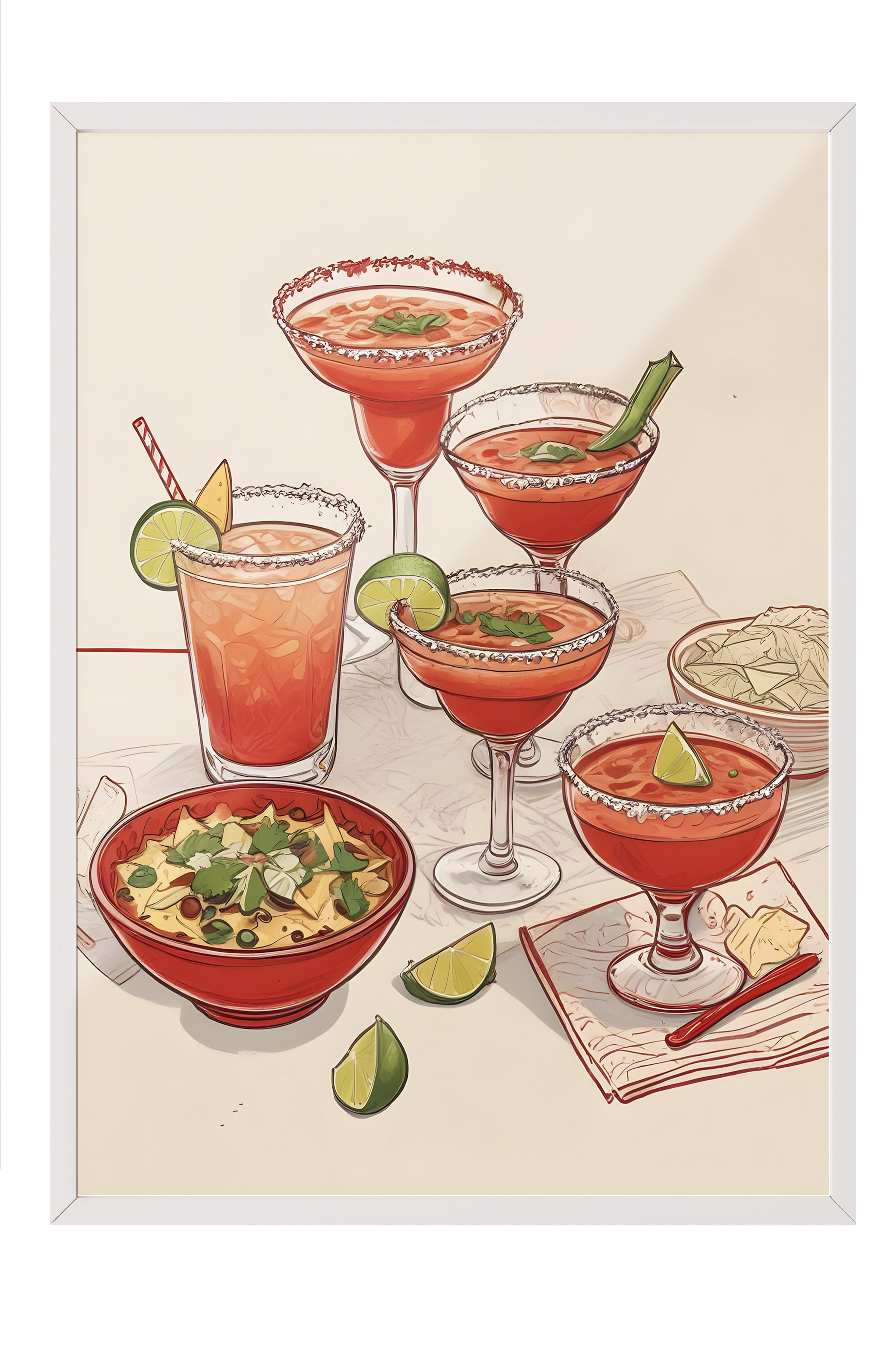 Beyaz Çerçeveli Tablo, Coctails & Lime, Comfort Serisi Mutfak Duvar Tablosu, NO:109096