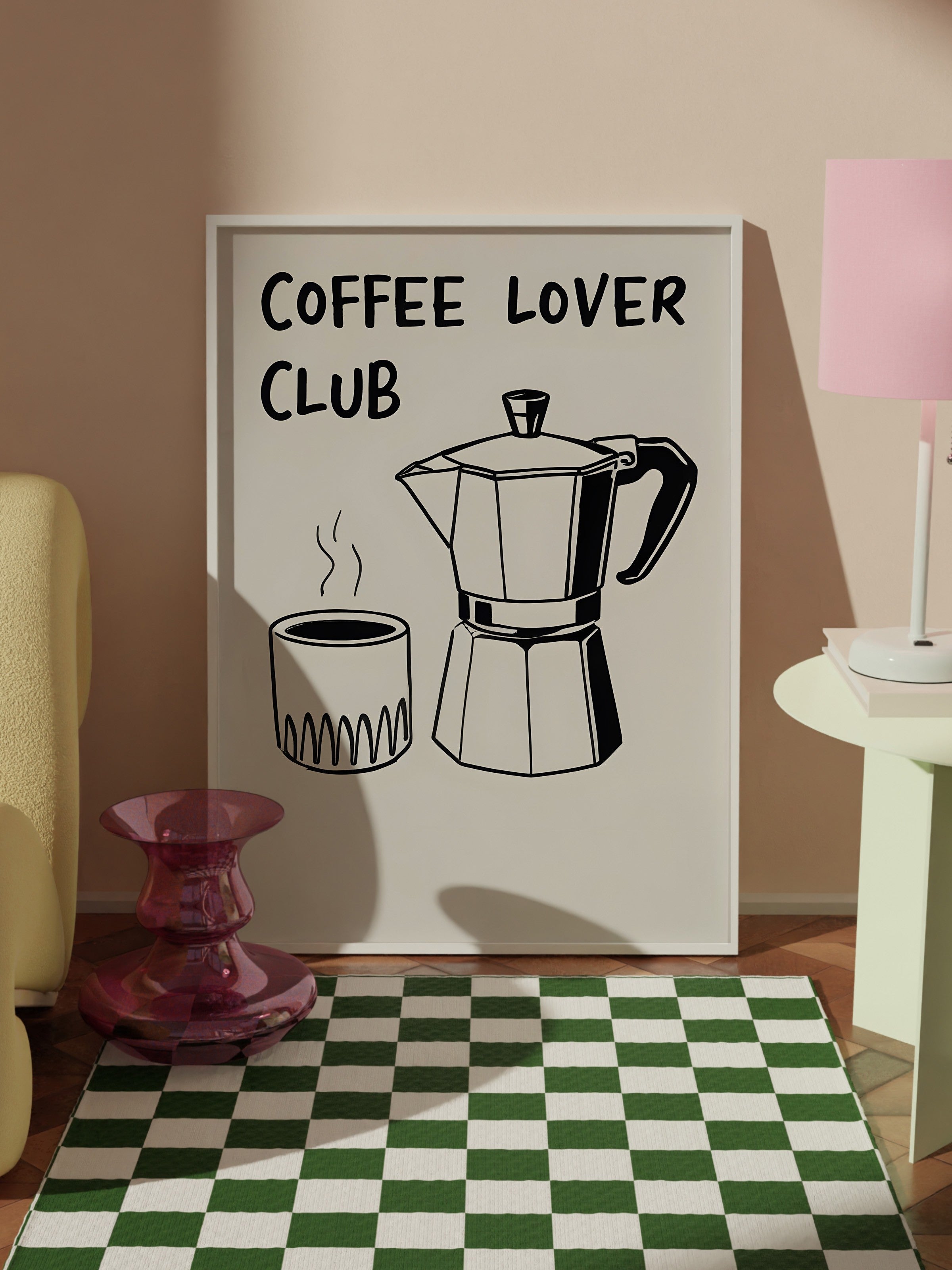 Beyaz Çerçeveli Tablo, Coffee Lover Club, Comfort Serisi Mutfak Duvar Tablosu, NO:109115