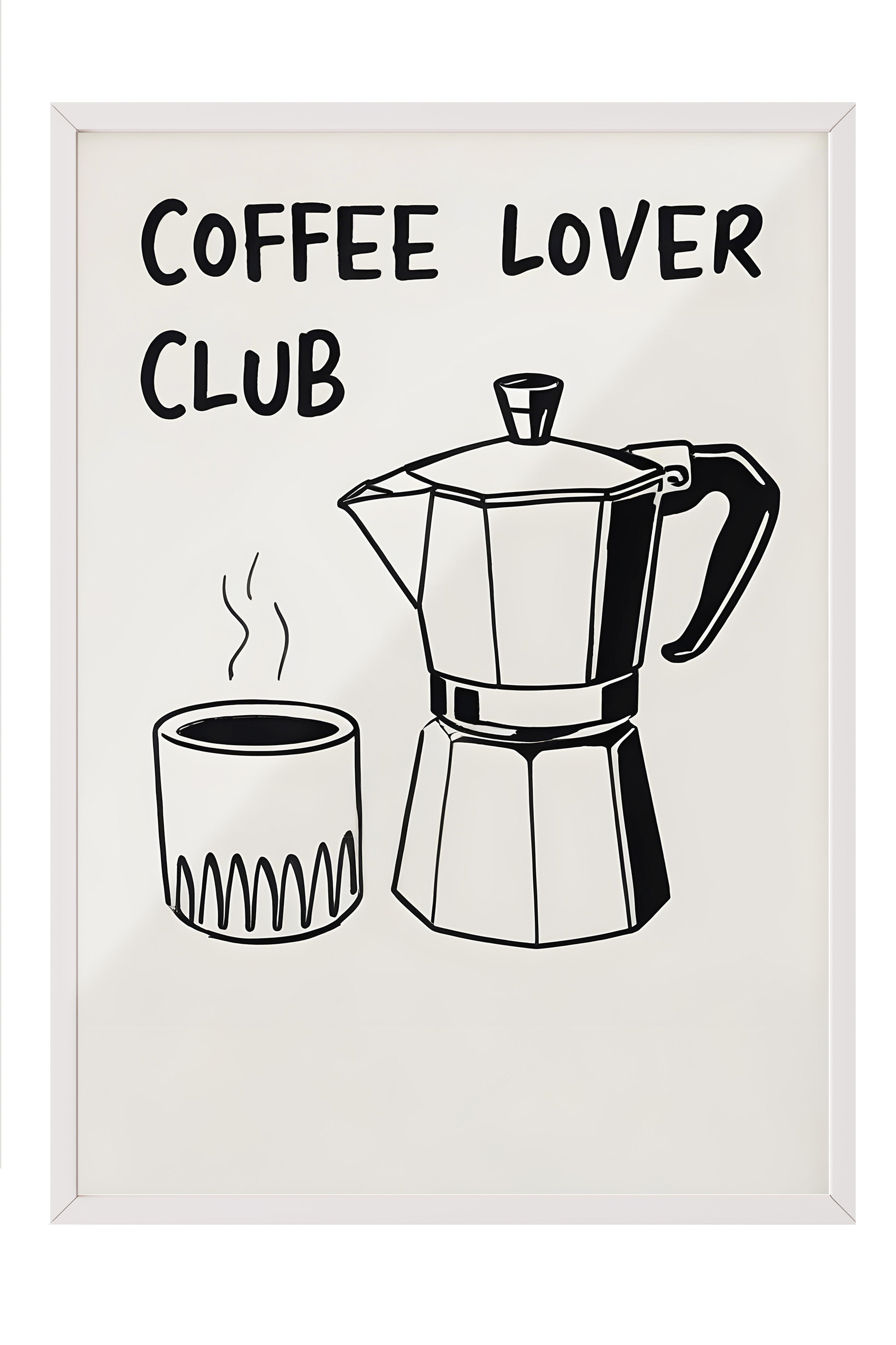 Beyaz Çerçeveli Tablo, Coffee Lover Club, Comfort Serisi Mutfak Duvar Tablosu, NO:109115