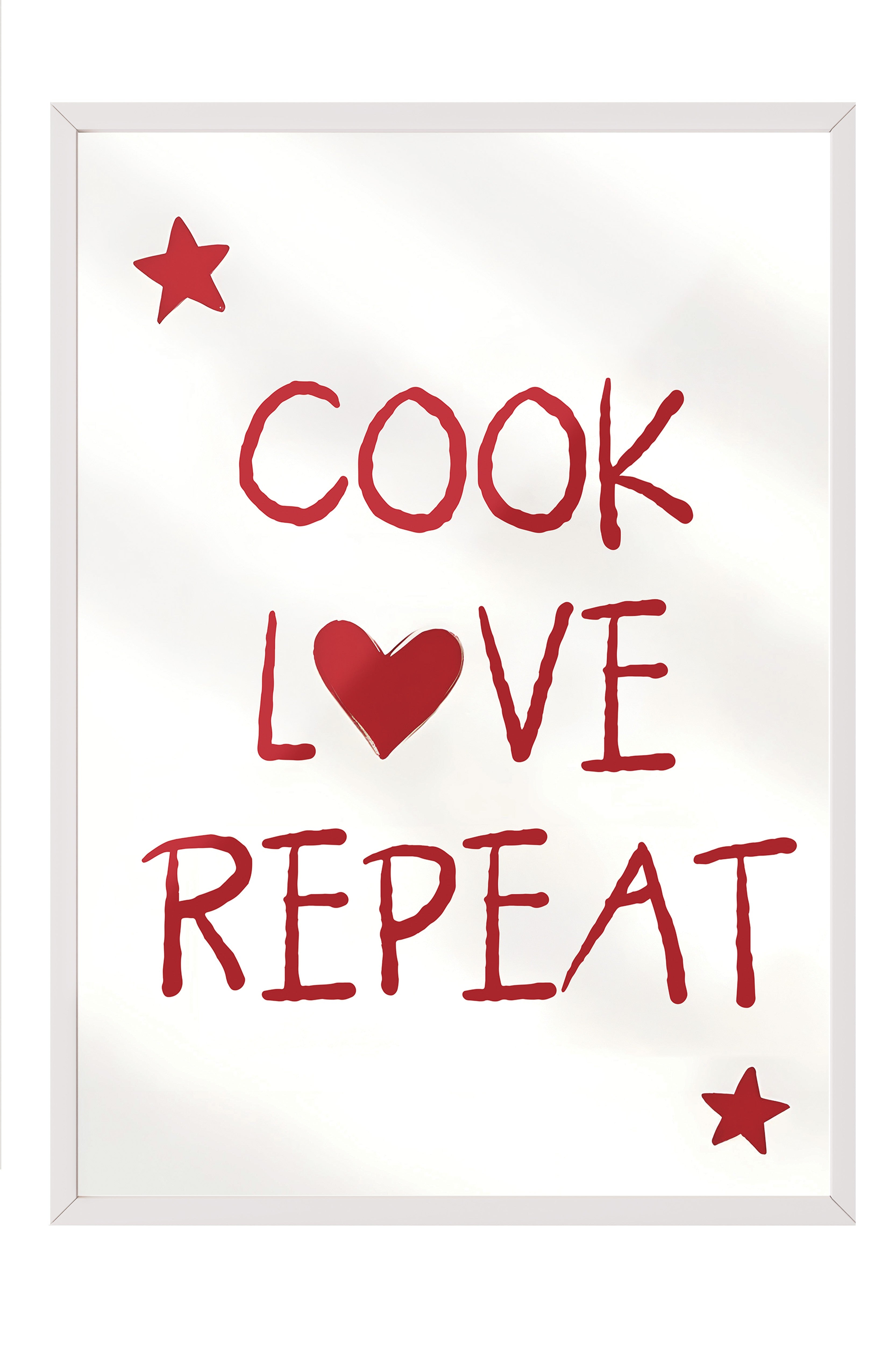 Beyaz Çerçeveli Tablo, Cook, Love, Repeat, Comfort Serisi Mutfak Duvar Tablosu, NO:109051