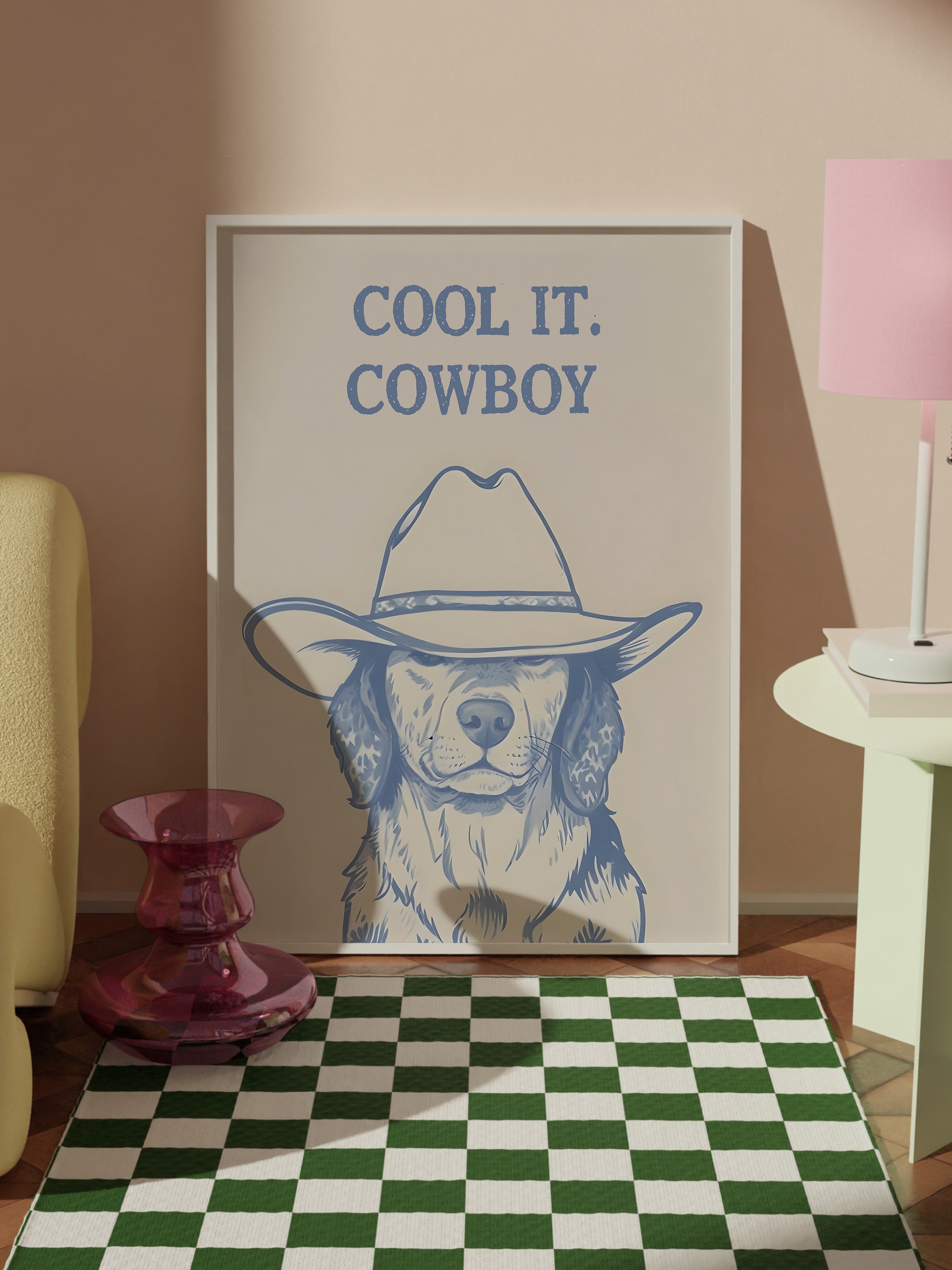 Beyaz Çerçeveli Tablo, Cool it Cowboy , Comfort Serisi Poster ve Duvar Tablosu, NO:108930