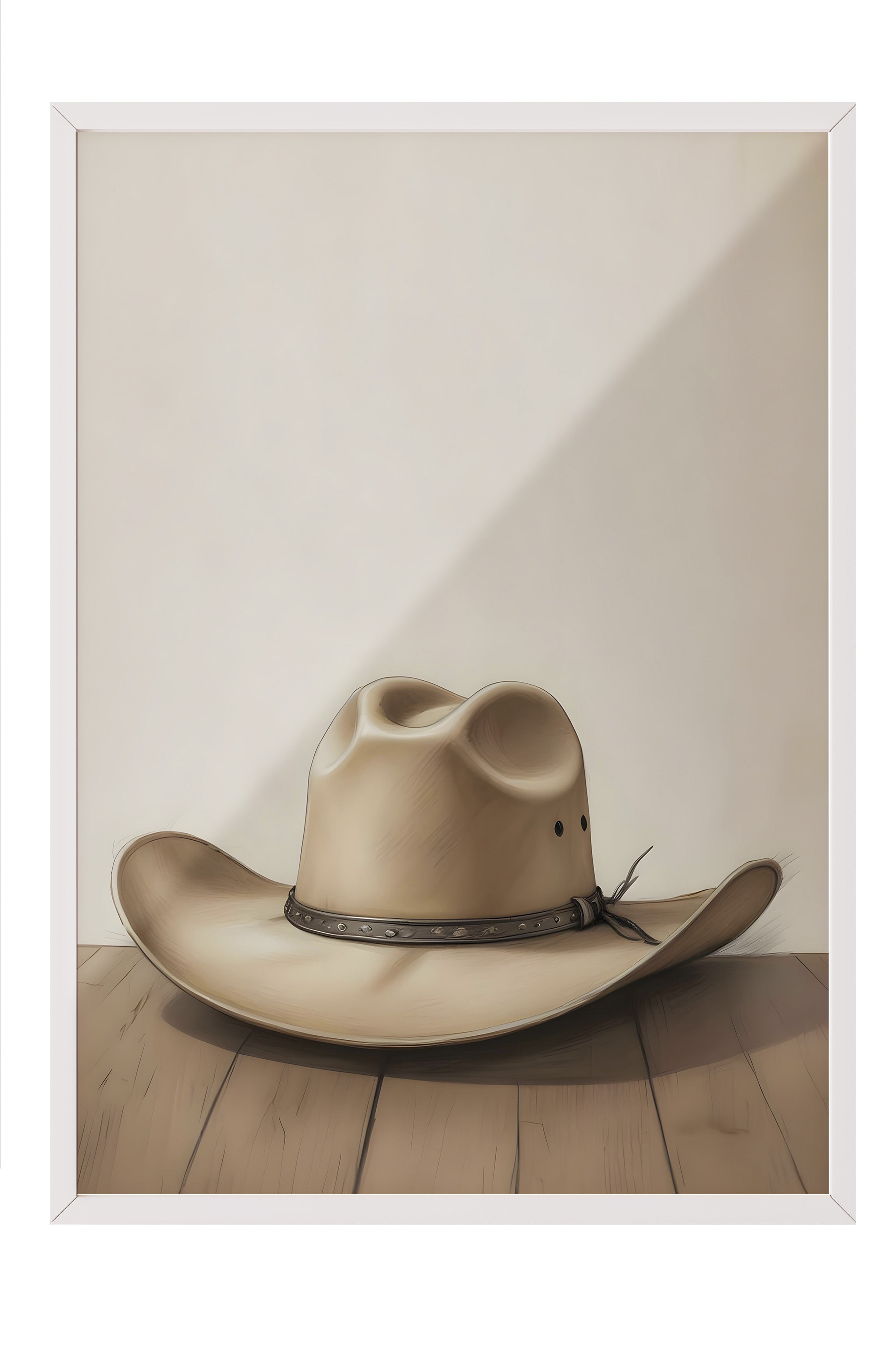 Beyaz Çerçeveli Tablo, Cowboy Hat, Comfort Serisi Mutfak Duvar Tablosu, NO:108956