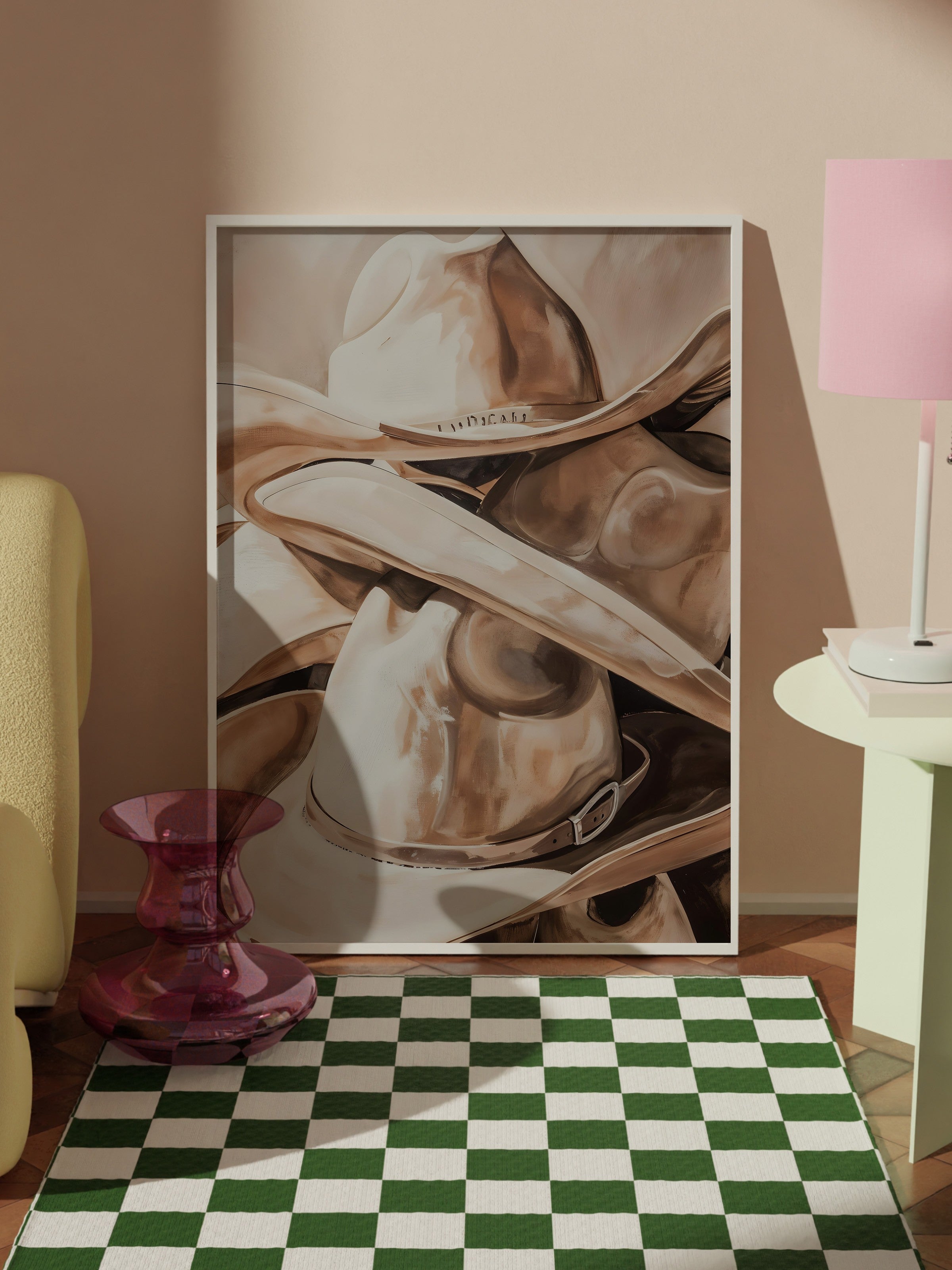 Beyaz Çerçeveli Tablo, Cowboy Hats, Comfort Serisi Mutfak Duvar Tablosu, NO:108957