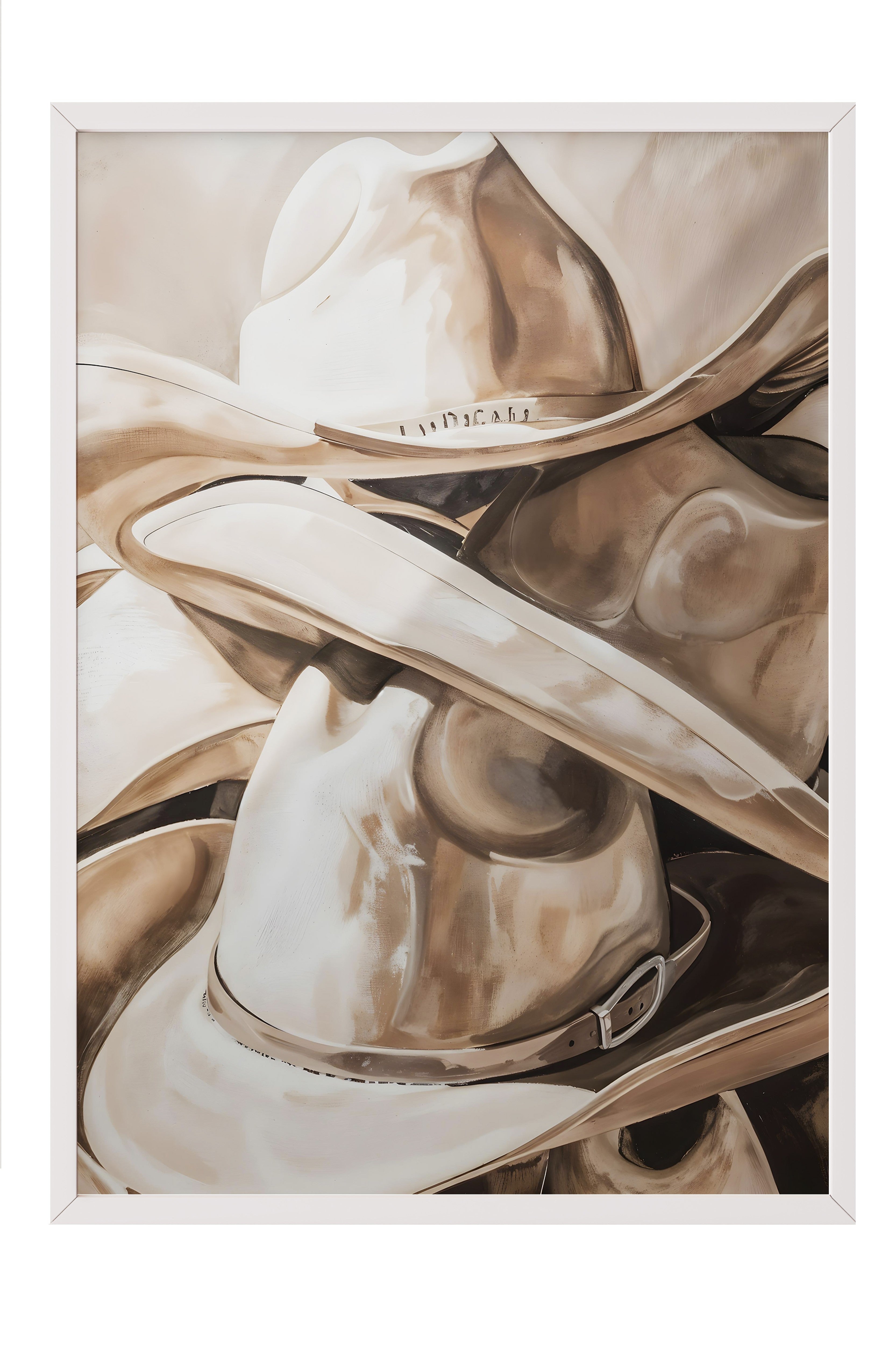 Beyaz Çerçeveli Tablo, Cowboy Hats, Comfort Serisi Mutfak Duvar Tablosu, NO:108957