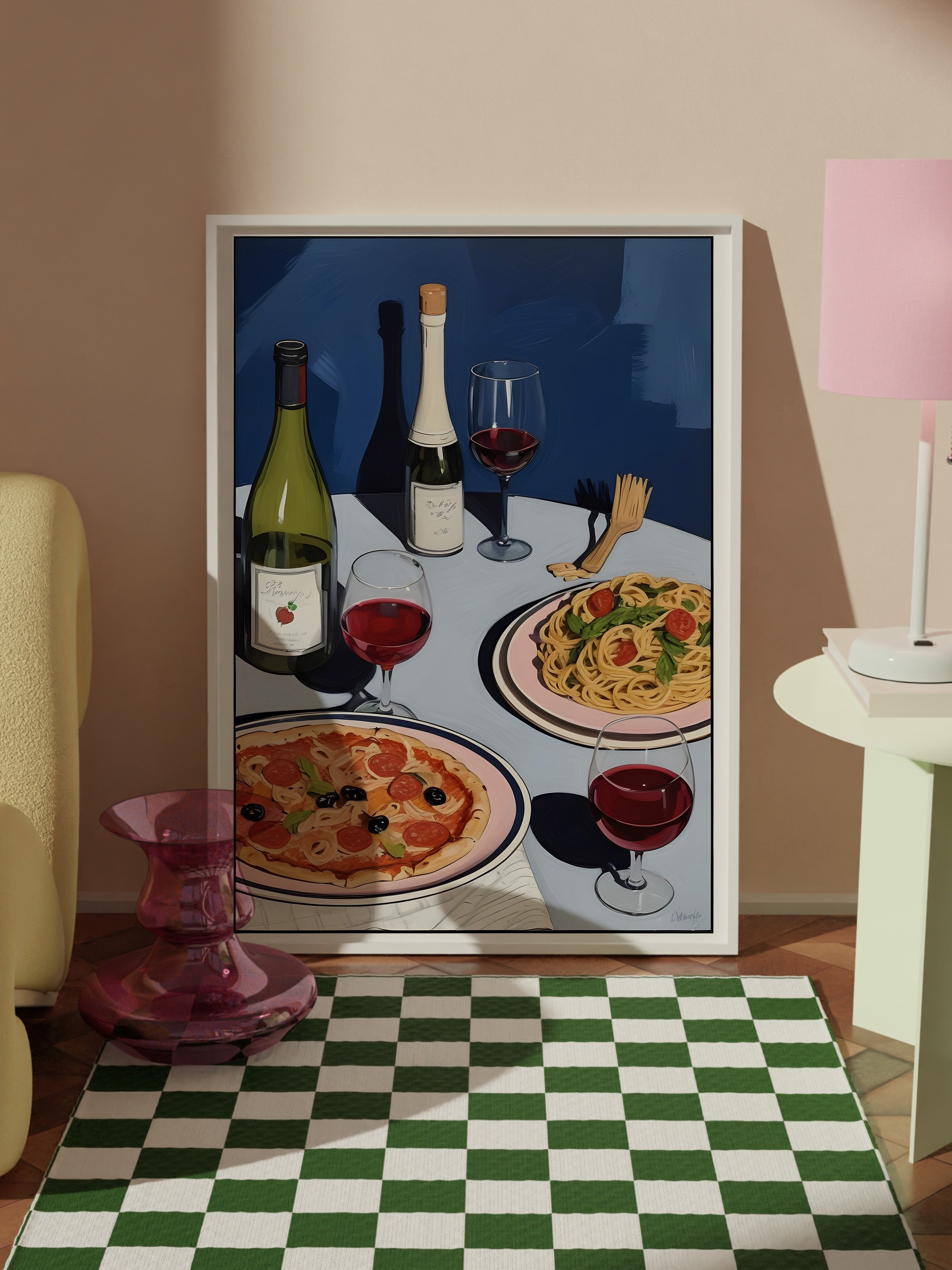 Beyaz Çerçeveli Tablo, Dinner Table, Comfort Serisi Mutfak Duvar Tablosu, NO:109062