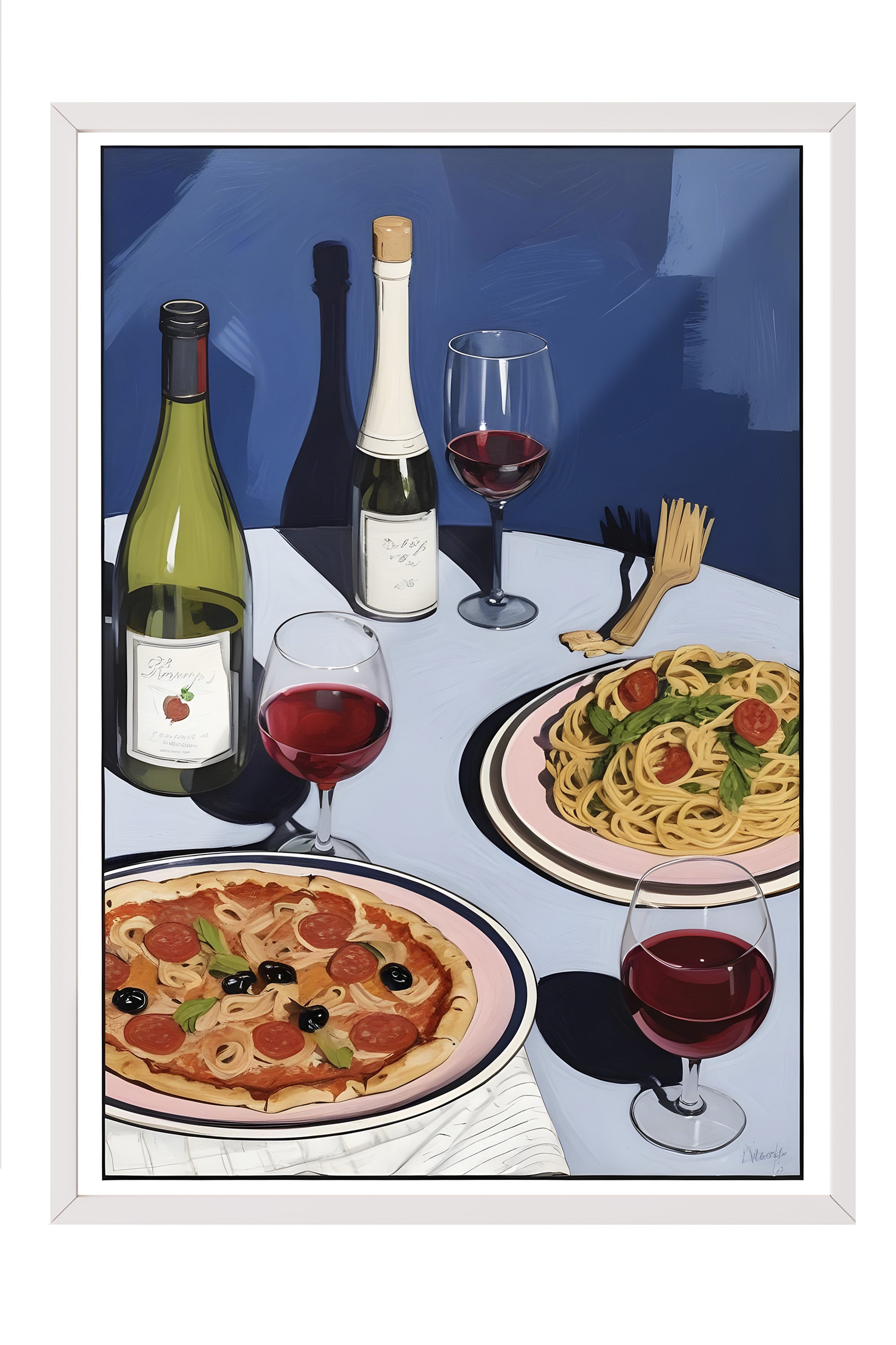 Beyaz Çerçeveli Tablo, Dinner Table, Comfort Serisi Mutfak Duvar Tablosu, NO:109062