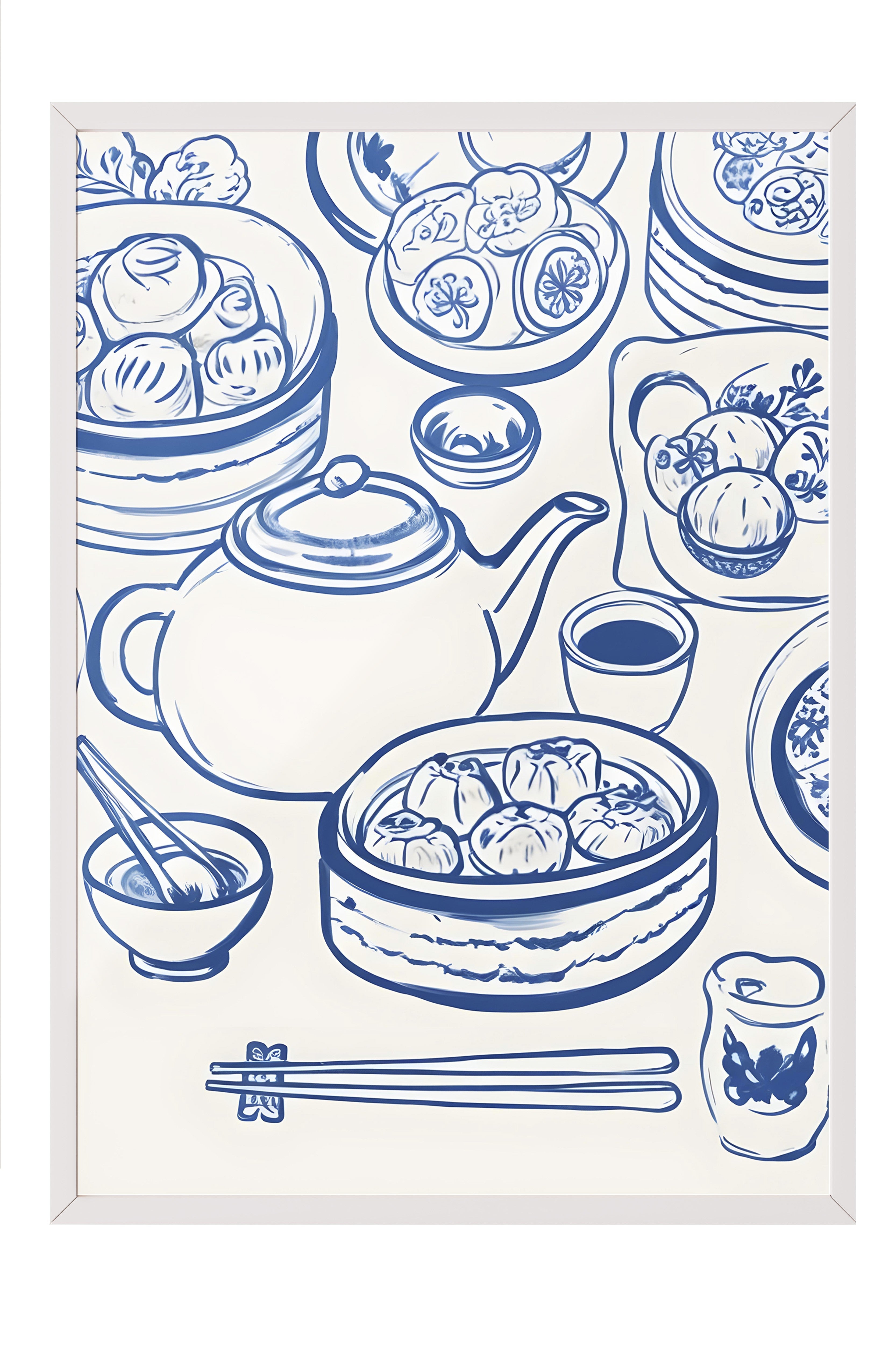 Beyaz Çerçeveli Tablo, Dumpling Table, Comfort Serisi Mutfak Duvar Tablosu, NO:109119