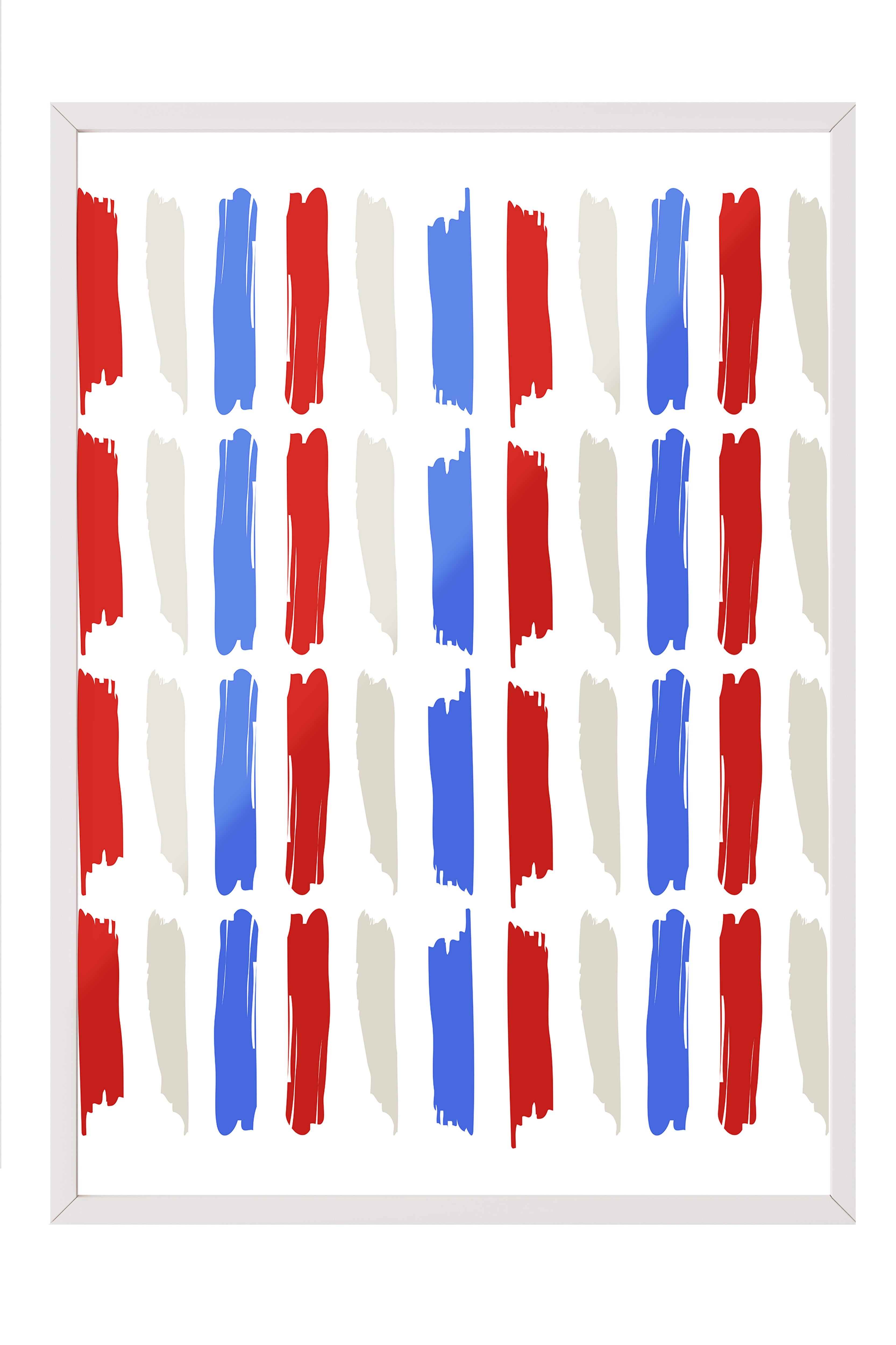 Beyaz Çerçeveli Tablo, Fırça darbeleri, Minimalist, Düz İllüstrasyon, Kırmızı, Mavi Renk Poster, 2025 Yaz Seçkisi, NO:109820