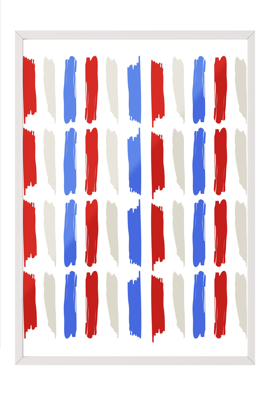 Beyaz Çerçeveli Tablo, Fırça darbeleri, Minimalist, Düz İllüstrasyon, Kırmızı, Mavi Renk Poster, 2025 Yaz Seçkisi, NO:109820