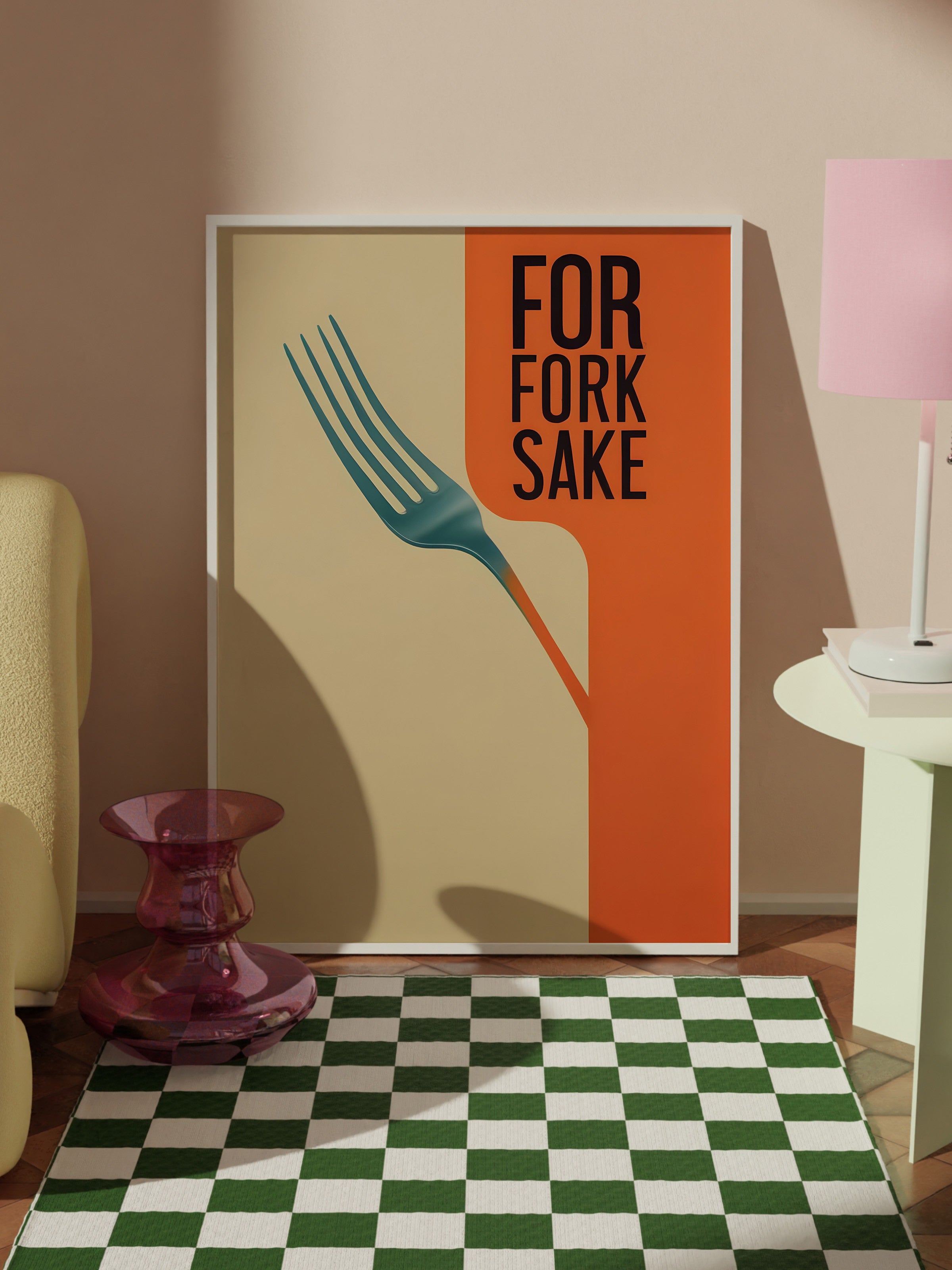 Beyaz Çerçeveli Tablo, For Fork Sake, Comfort Serisi Mutfak Duvar Tablosu, NO:109156