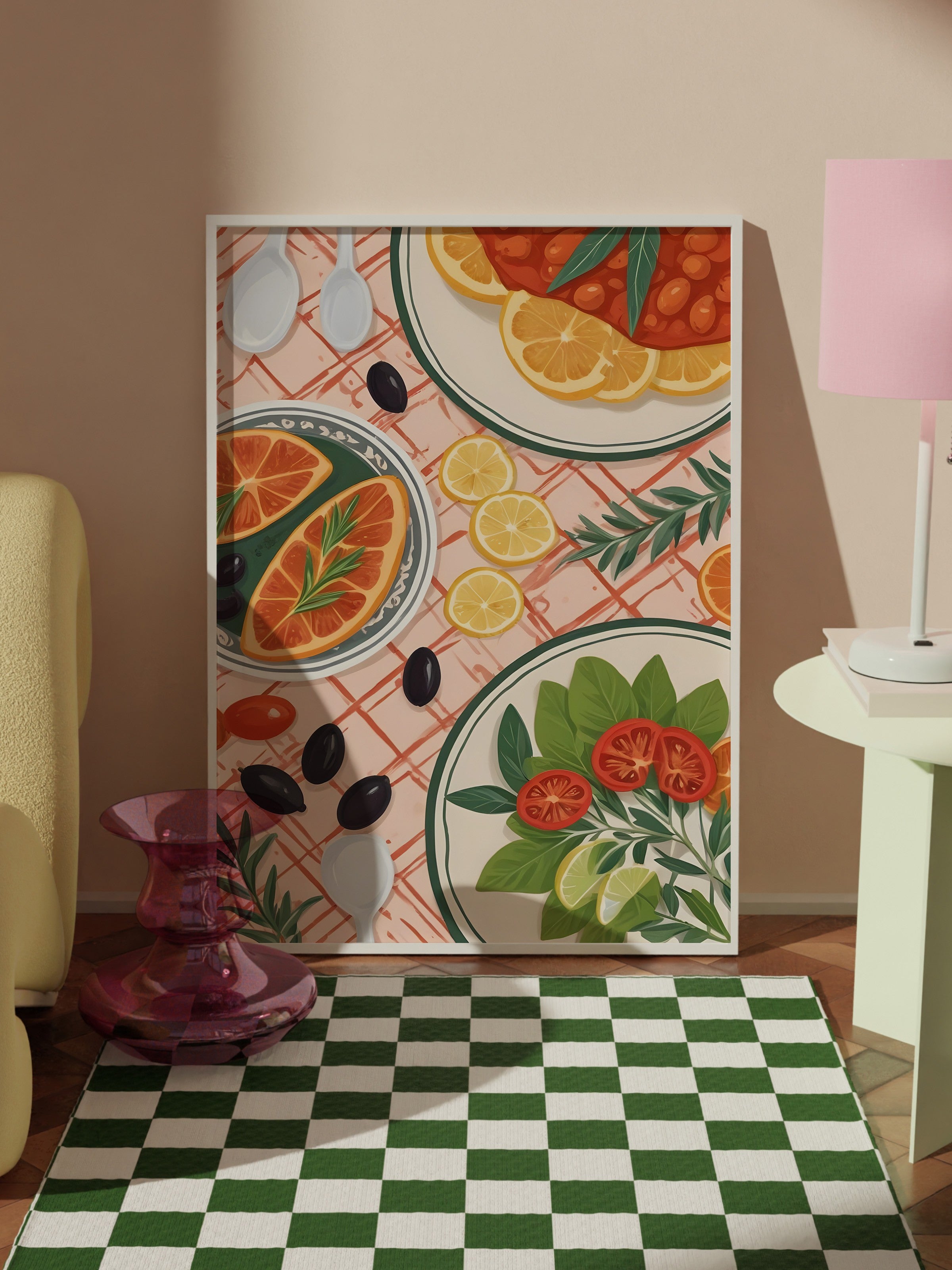 Beyaz Çerçeveli Tablo, Frutis With Vegs, Comfort Serisi Mutfak Duvar Tablosu, NO:109154