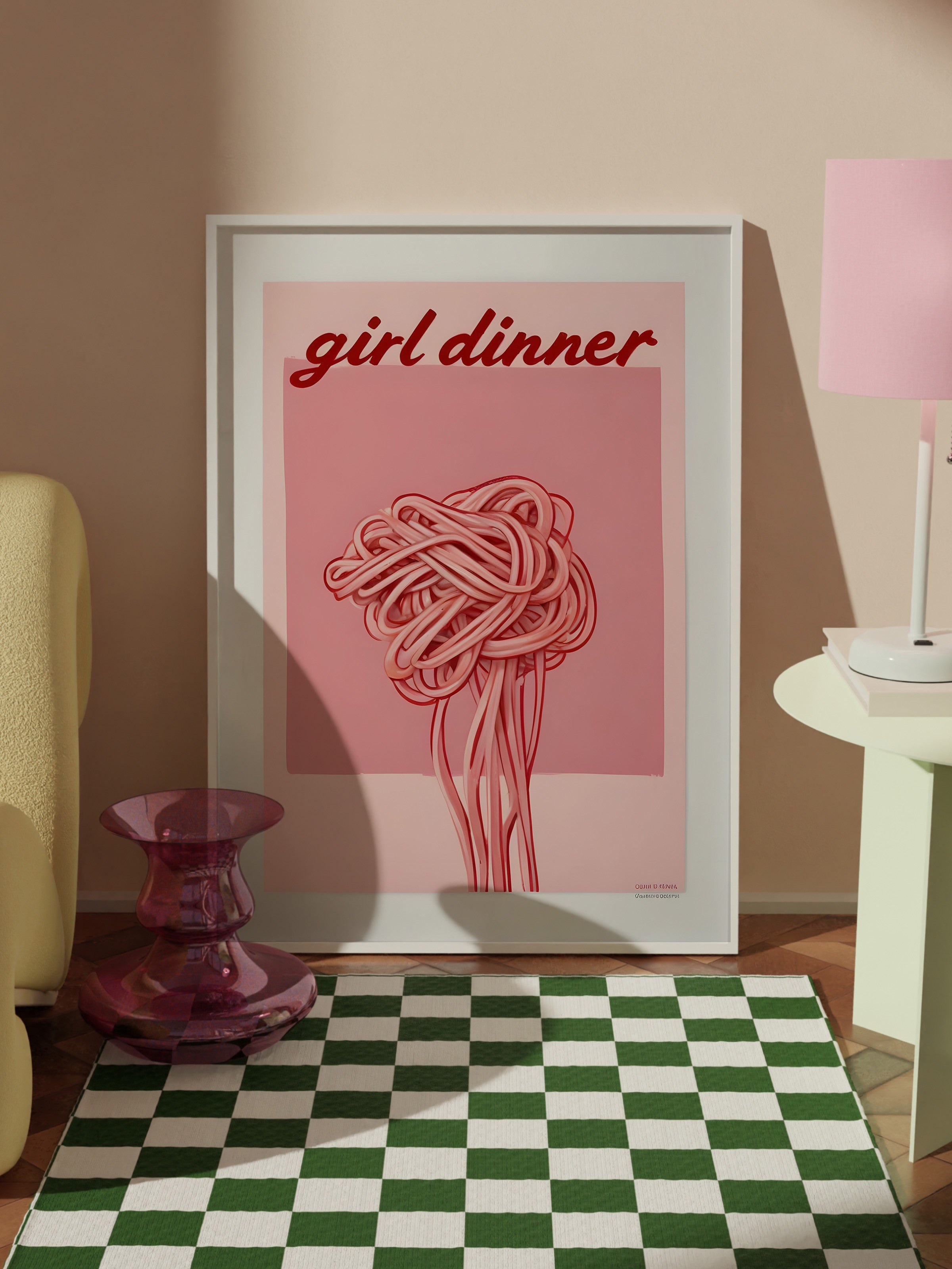 Beyaz Çerçeveli Tablo, Girl Dinner, Comfort Serisi Mutfak Duvar Tablosu, NO:109095