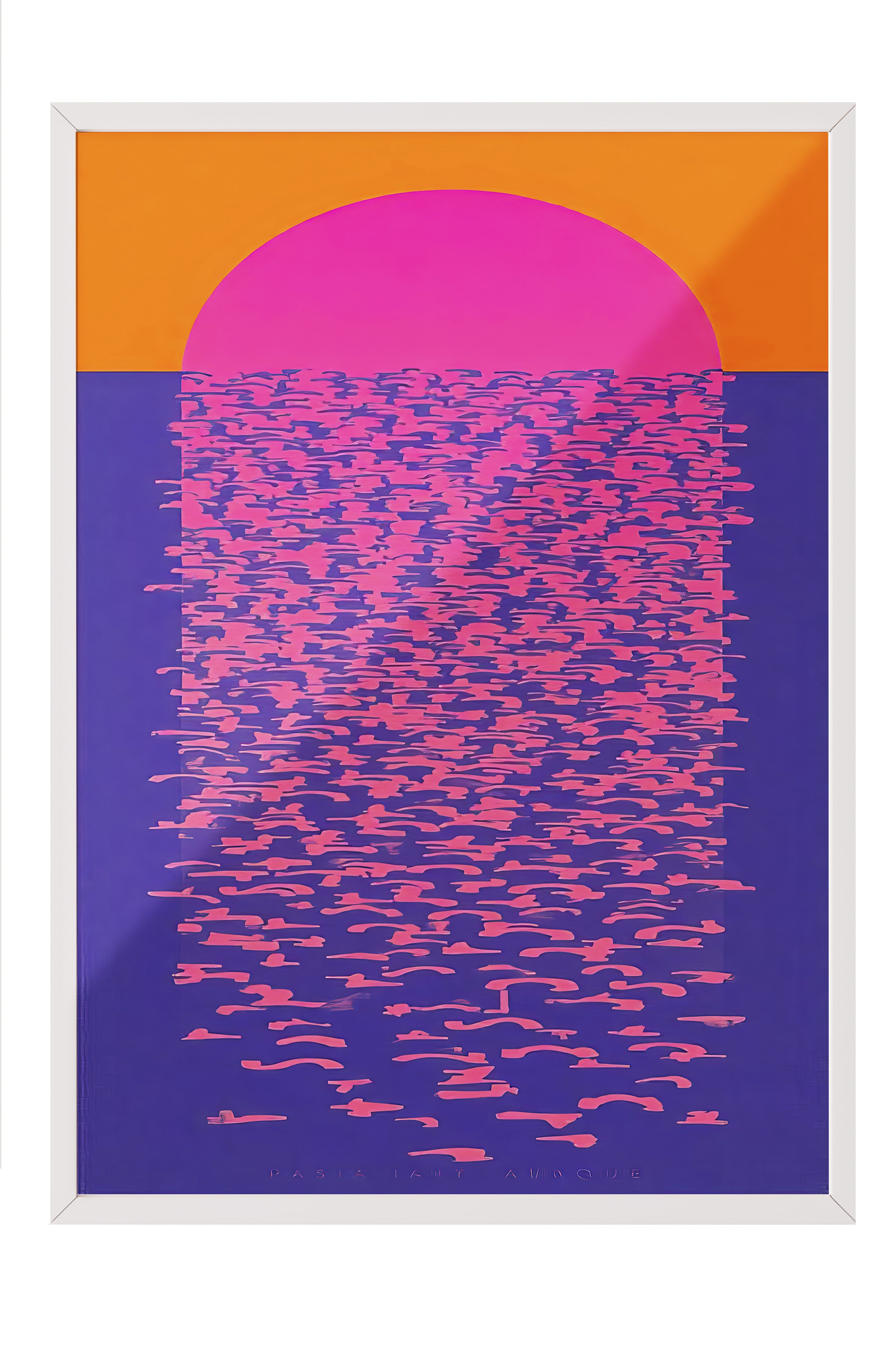 Beyaz Çerçeveli Tablo, Güneşin Yansıması, İllüstrasyon, Maximalist, Mavi Renk Poster, 2025 Yaz Seçkisi, NO:109758