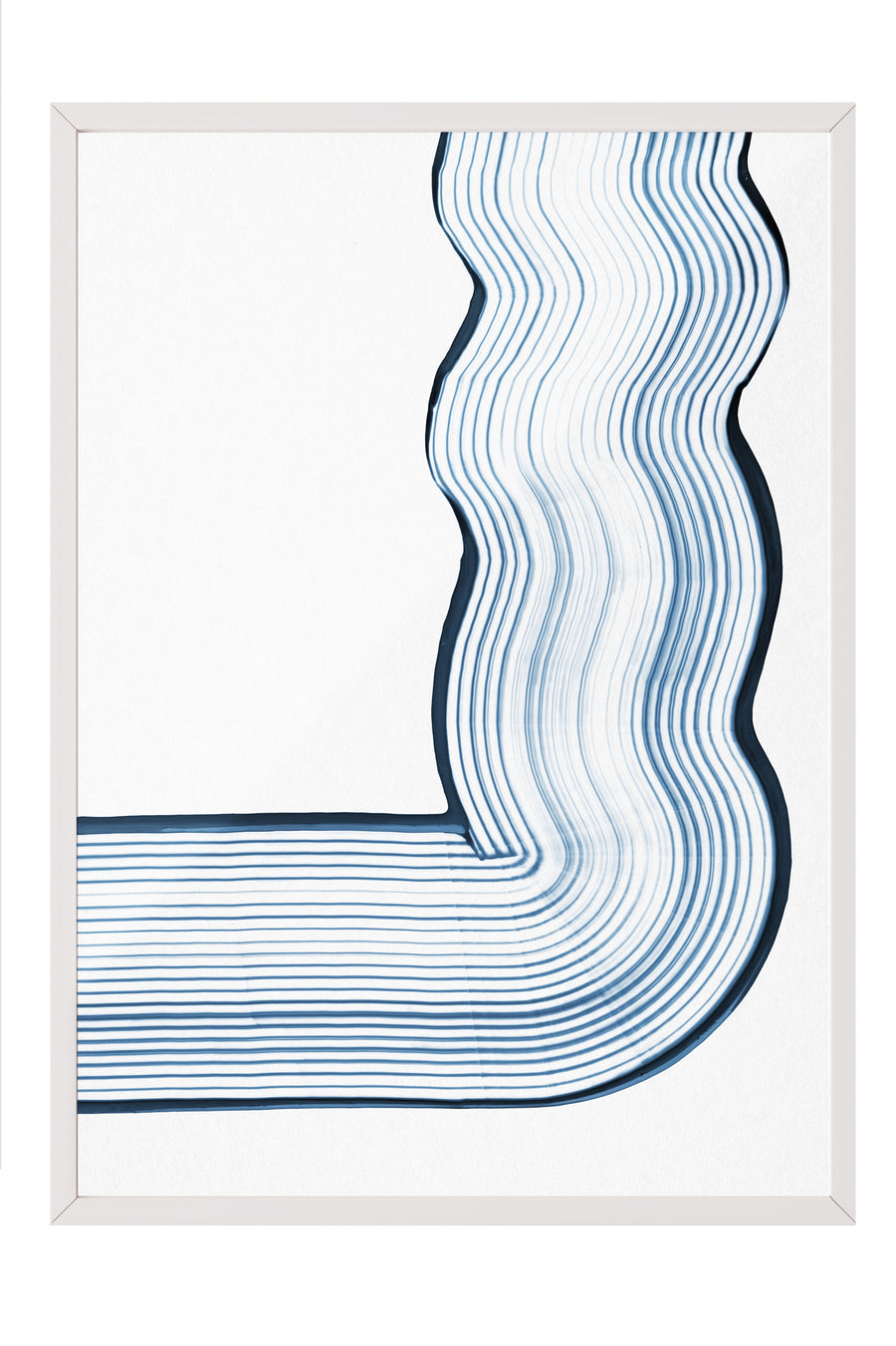 Mavi Dalgalı Çizgiler Minimalist Poster – Beyaz Çerçeveli Tablo