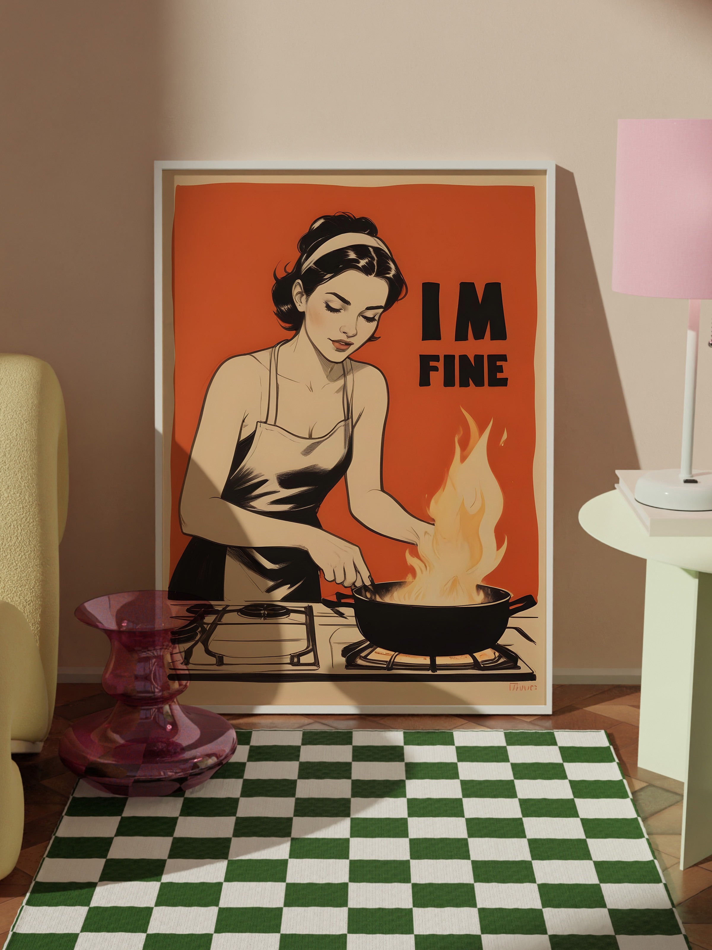 Beyaz Çerçeveli Tablo, I'm Fine, Comfort Serisi Poster ve  Duvar Tablosu, NO:109050