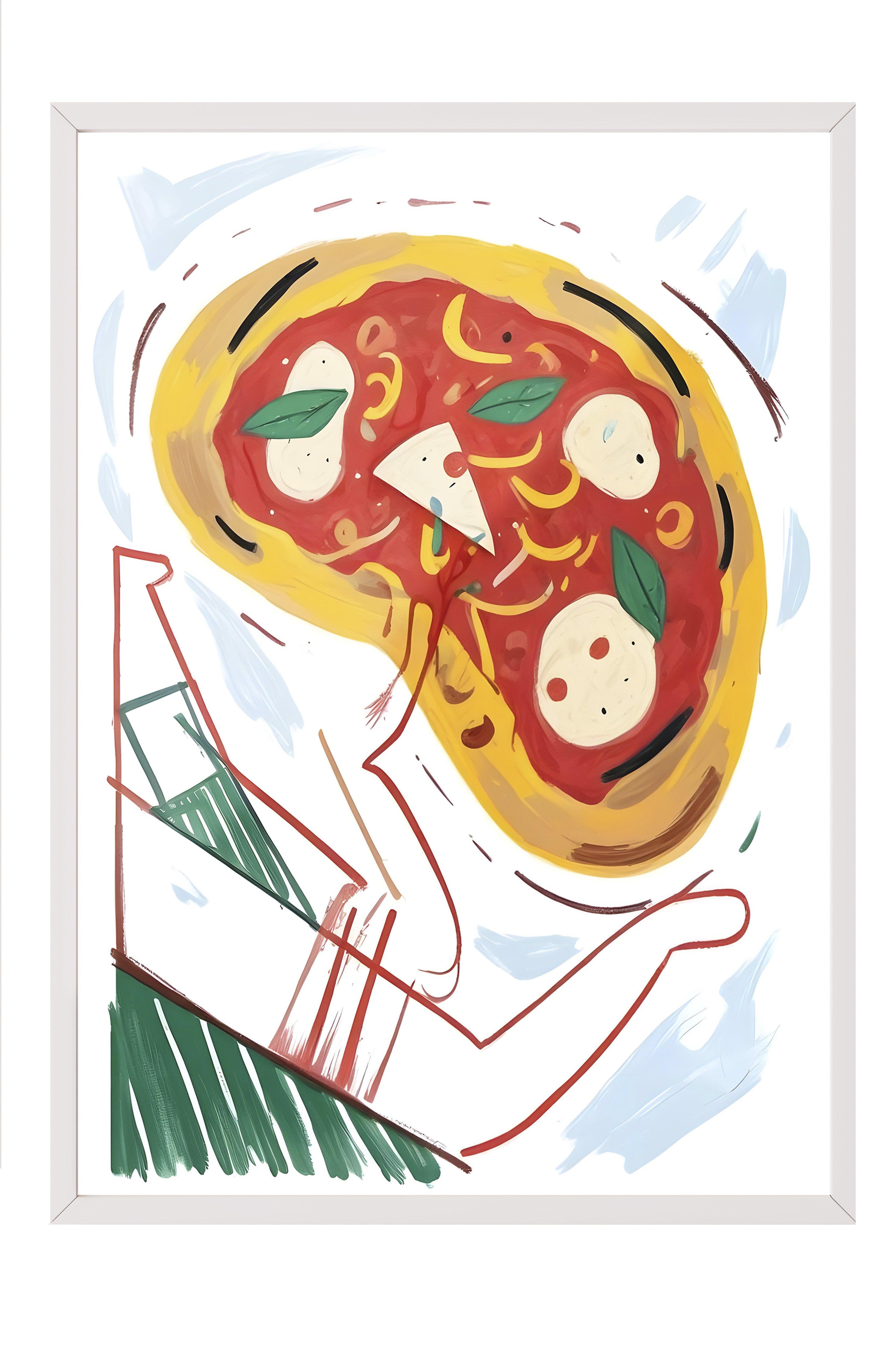 Beyaz Çerçeveli Tablo, Italianno Pizza, Comfort Serisi Mutfak Duvar Tablosu, NO:109074