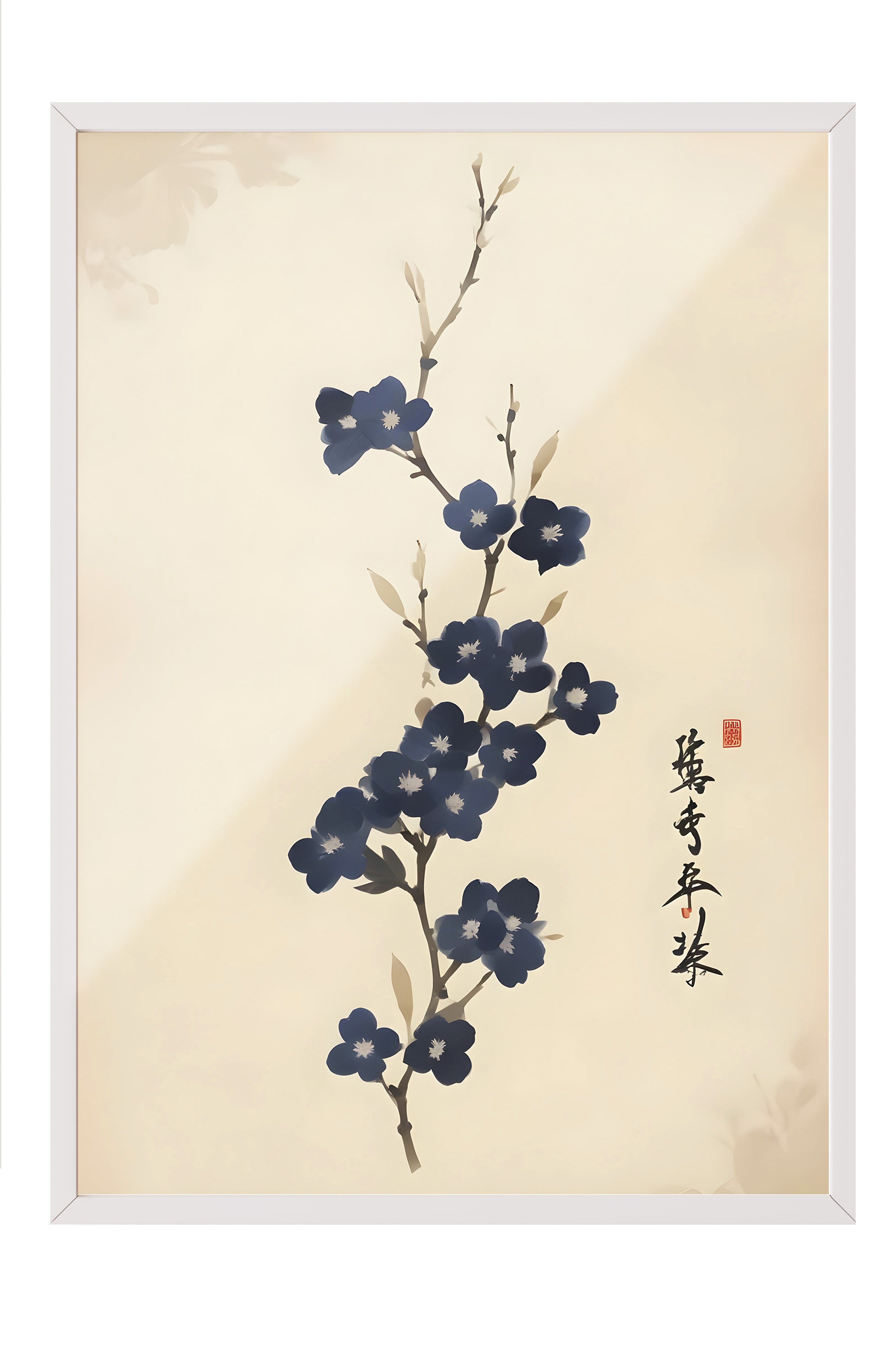 Beyaz Çerçeveli Tablo, Japanese Floral Art, Comfort Serisi Poster ve Duvar Tablosu, NO:108919