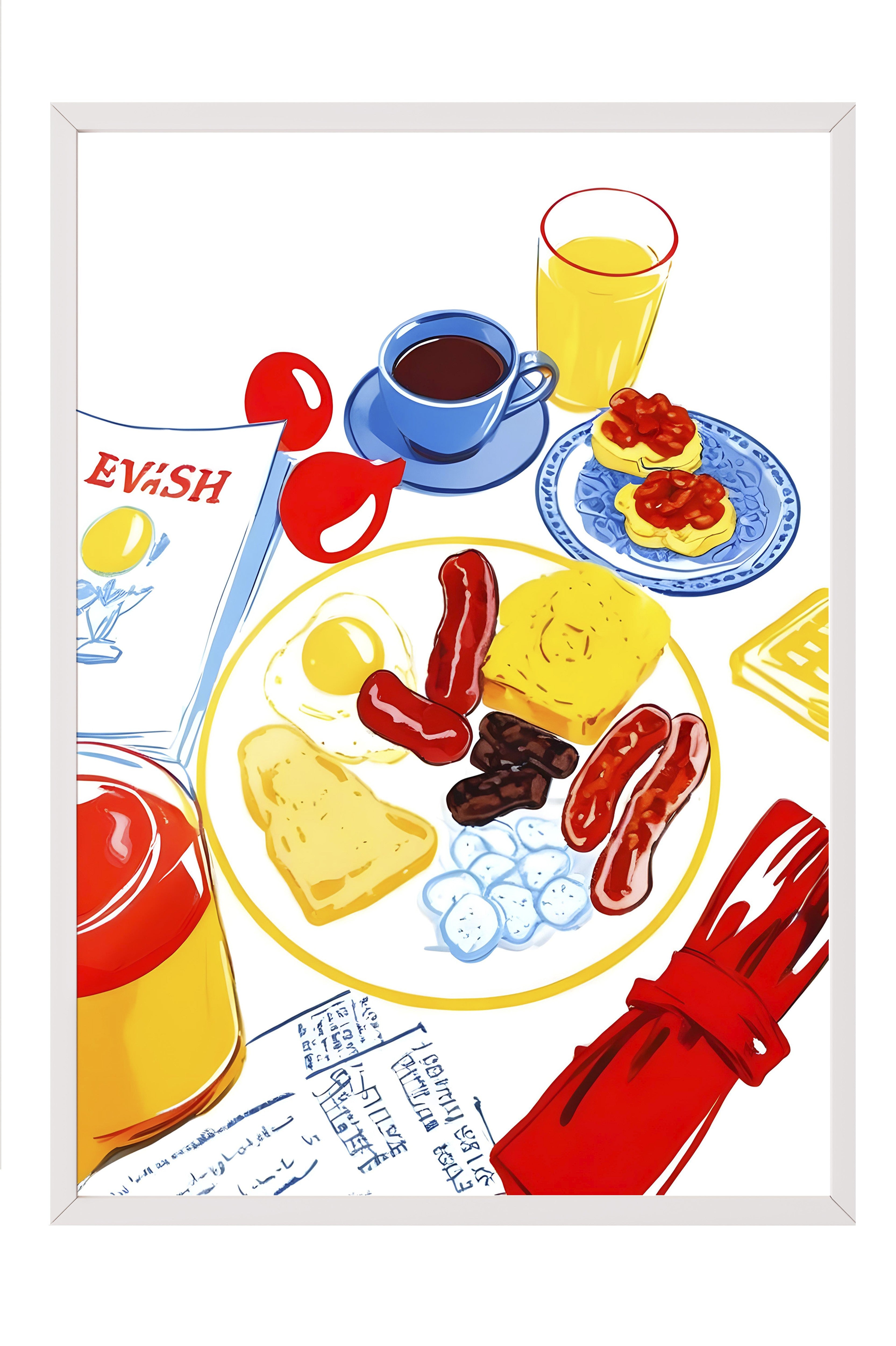 Beyaz Çerçeveli Tablo, Just A Breakfast, Comfort Serisi Mutfak Duvar Tablosu, NO:109157
