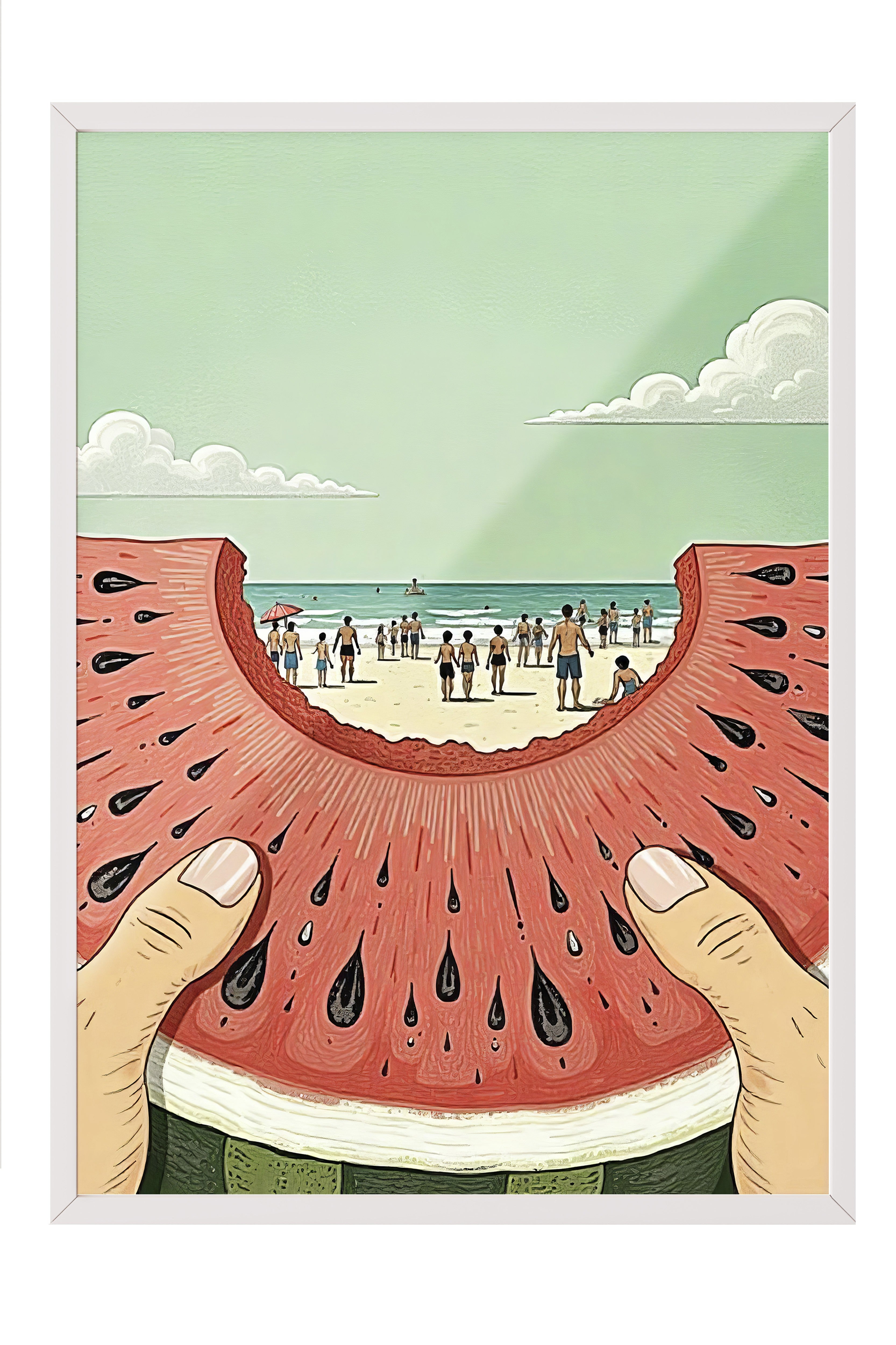 Beyaz Çerçeveli Tablo, Karpuz Dilimi, İllüstrasyon, Maximalist, Kırmızı Renk Poster, 2025 Yaz Seçkisi, NO:109773