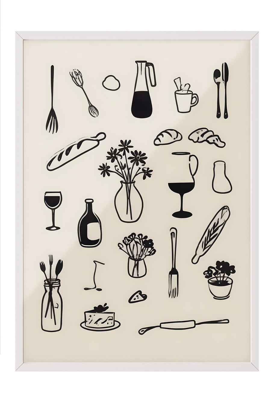 Beyaz Çerçeveli Tablo, Kitchenware, Comfort Serisi Mutfak Duvar Tablosu, NO:109114