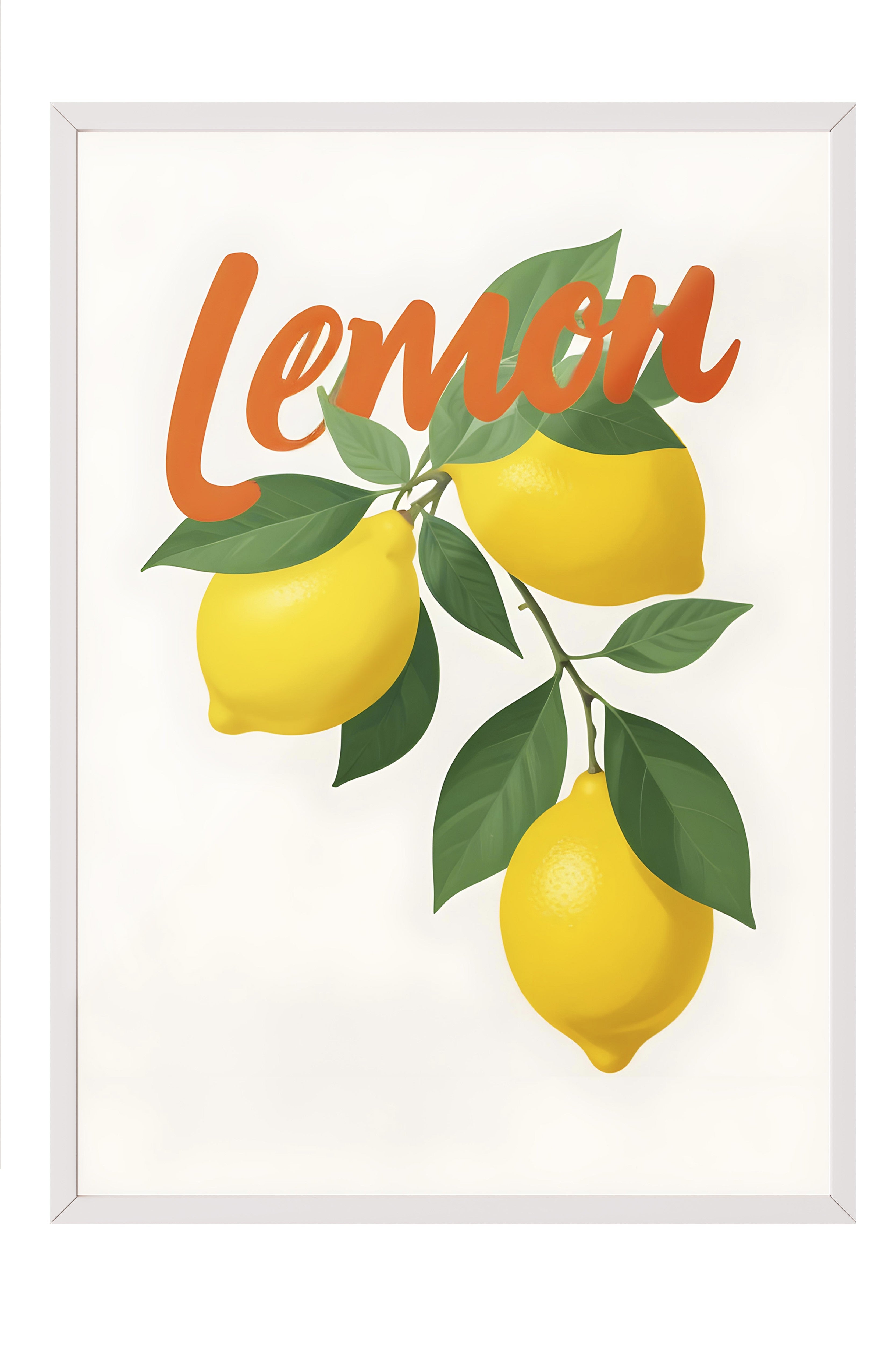 Beyaz Çerçeveli Tablo, Lemon, Comfort Serisi Mutfak Duvar Tablosu, NO:109126