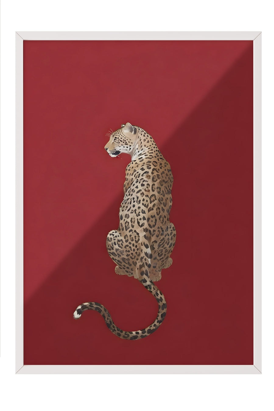 Beyaz Çerçeveli Tablo, Kırmızı Leopar, Comfort Serisi Poster ve Duvar Tablosu, NO:108954