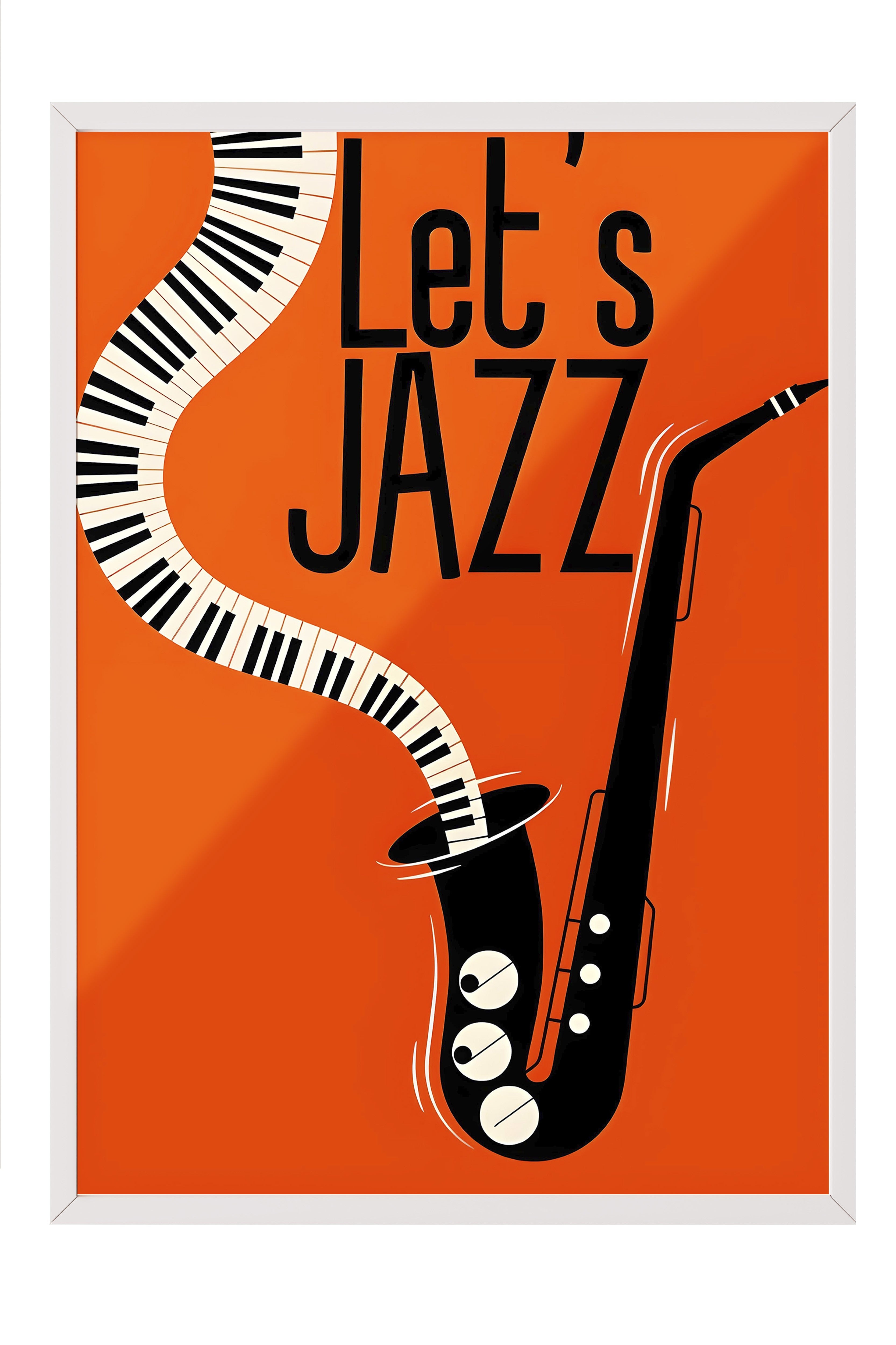 Beyaz Çerçeveli Tablo, Let's Jazz - 1, Comfort Serisi Poster ve  Duvar Tablosu, NO:108969