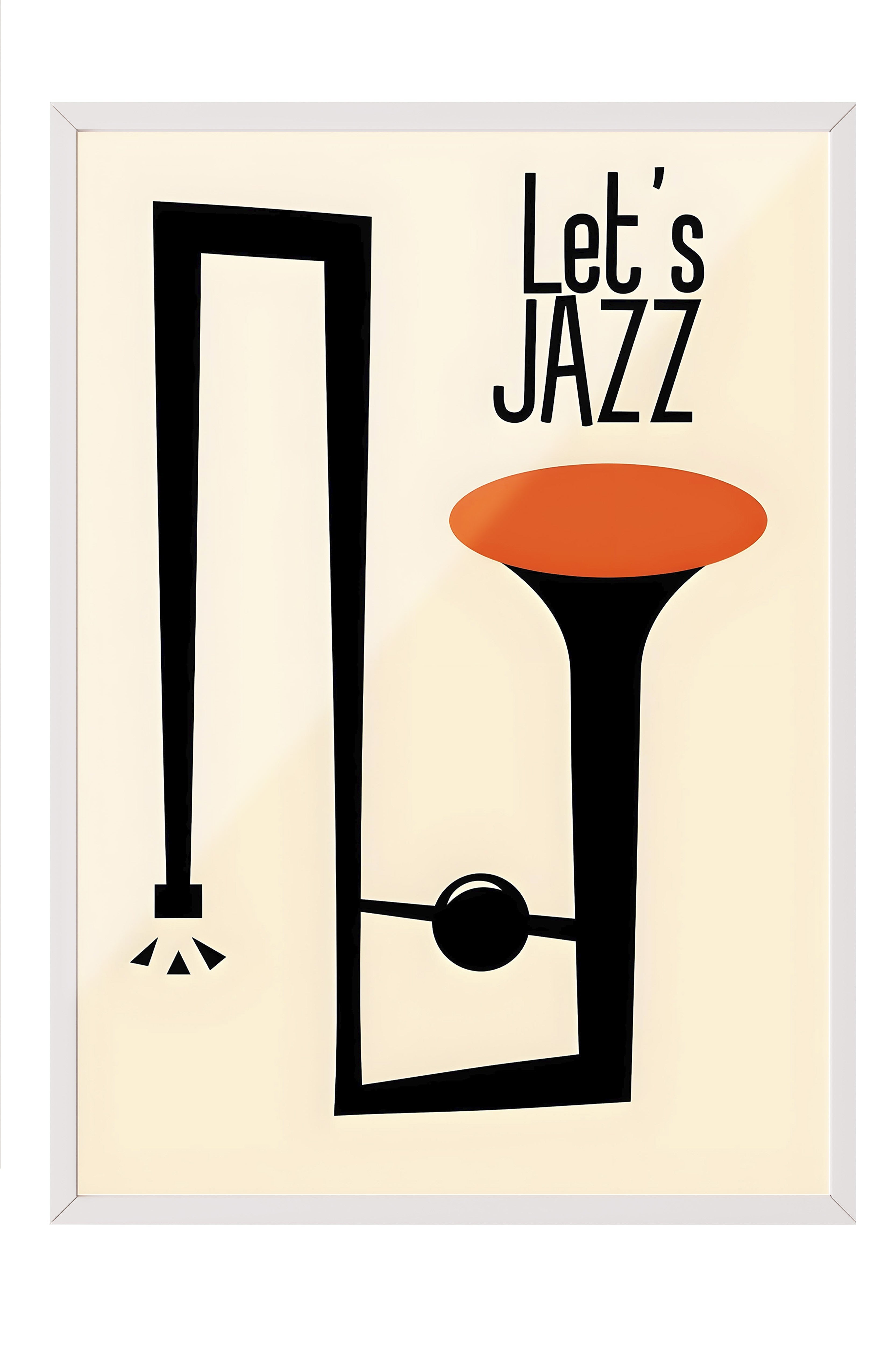 Beyaz Çerçeveli Tablo, Let's Jazz - 3, Comfort Serisi Poster ve  Duvar Tablosu, NO:108971